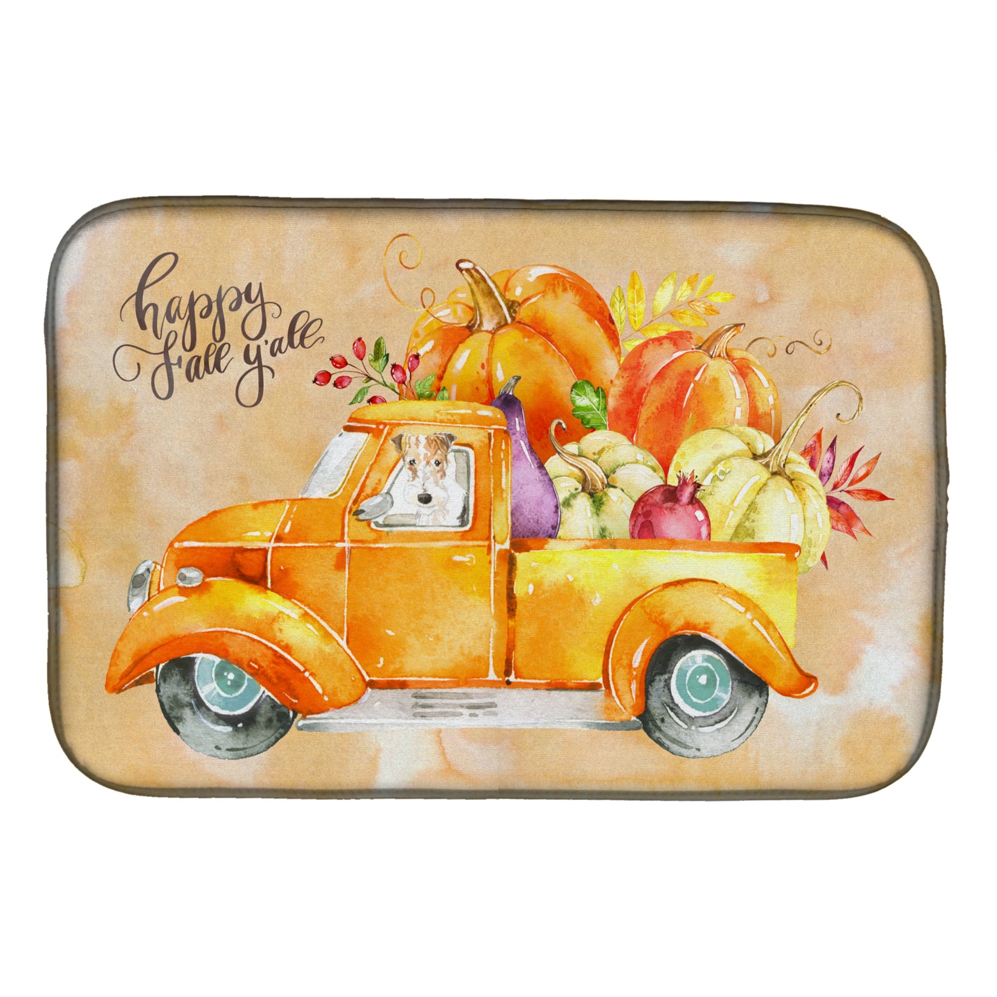 Caroline'S Treasures Ck2642Ddm Fall Harvest Fox Terrier Dish-Drying-Mats, 14X21, Multicolor