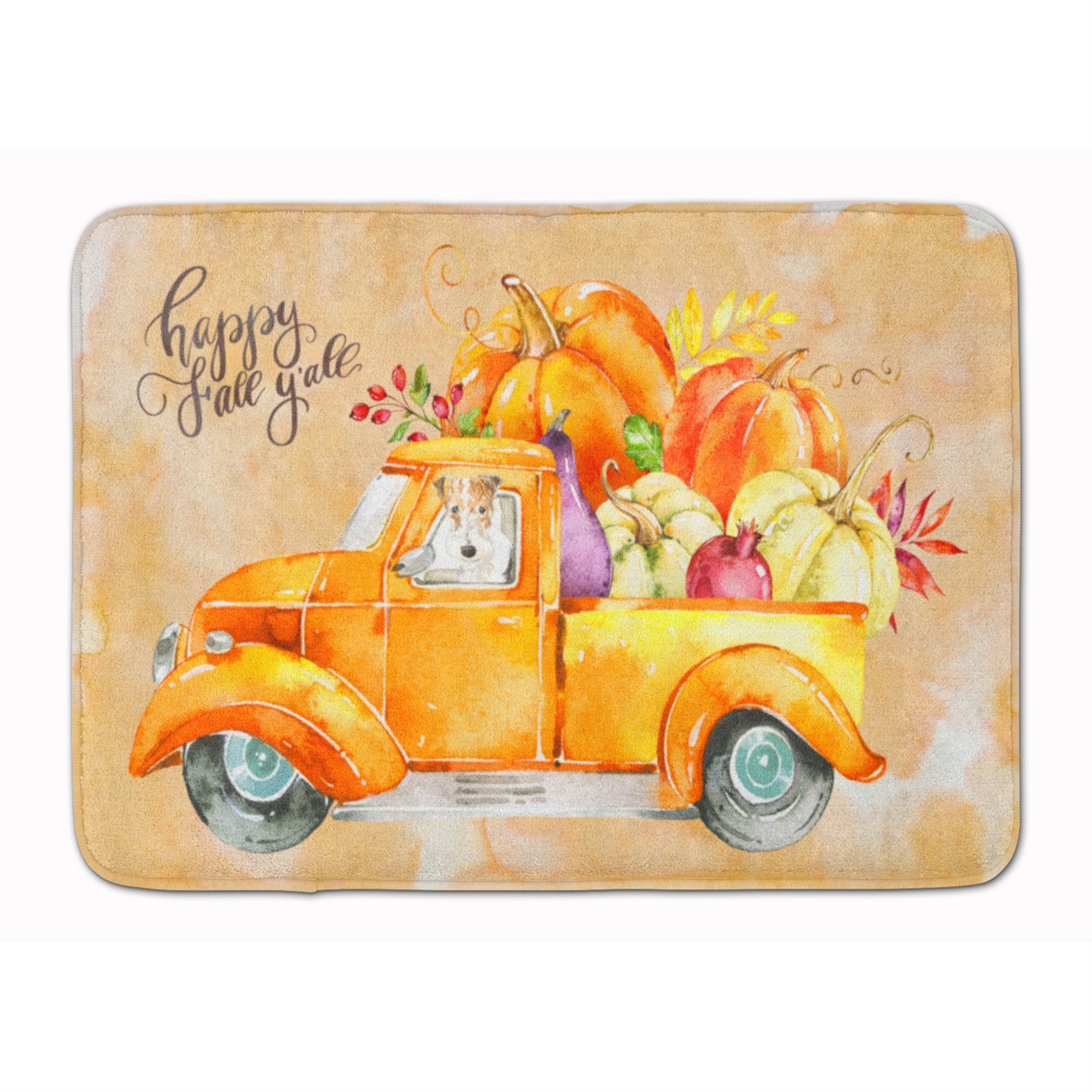 Caroline'S Treasures Fall Harvest Fox Terrier Machine Washable Memory Foam Mat Doormats, Multicolor