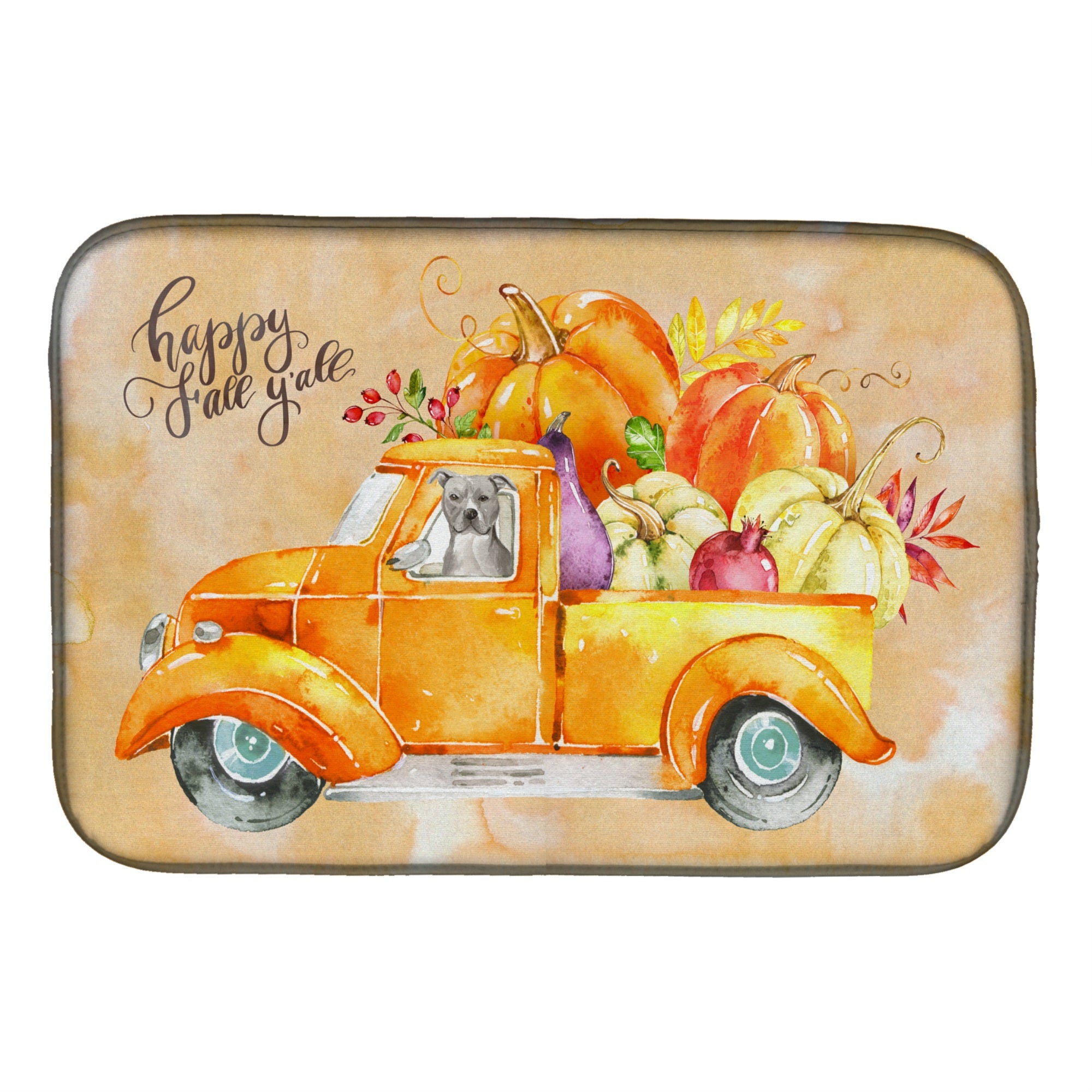 Caroline'S Treasures Ck2644Ddm Fall Staffordshire Bull Terrier Dish-Drying-Mats, 14X21, Multicolor