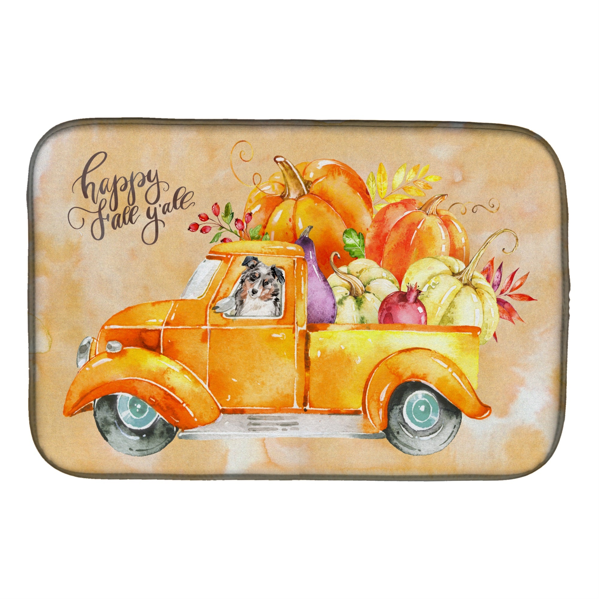 Caroline'S Treasures Ck2646Ddm Fall Harvest Australian Shepherd Dish-Drying-Mats, 14X21, Multicolor