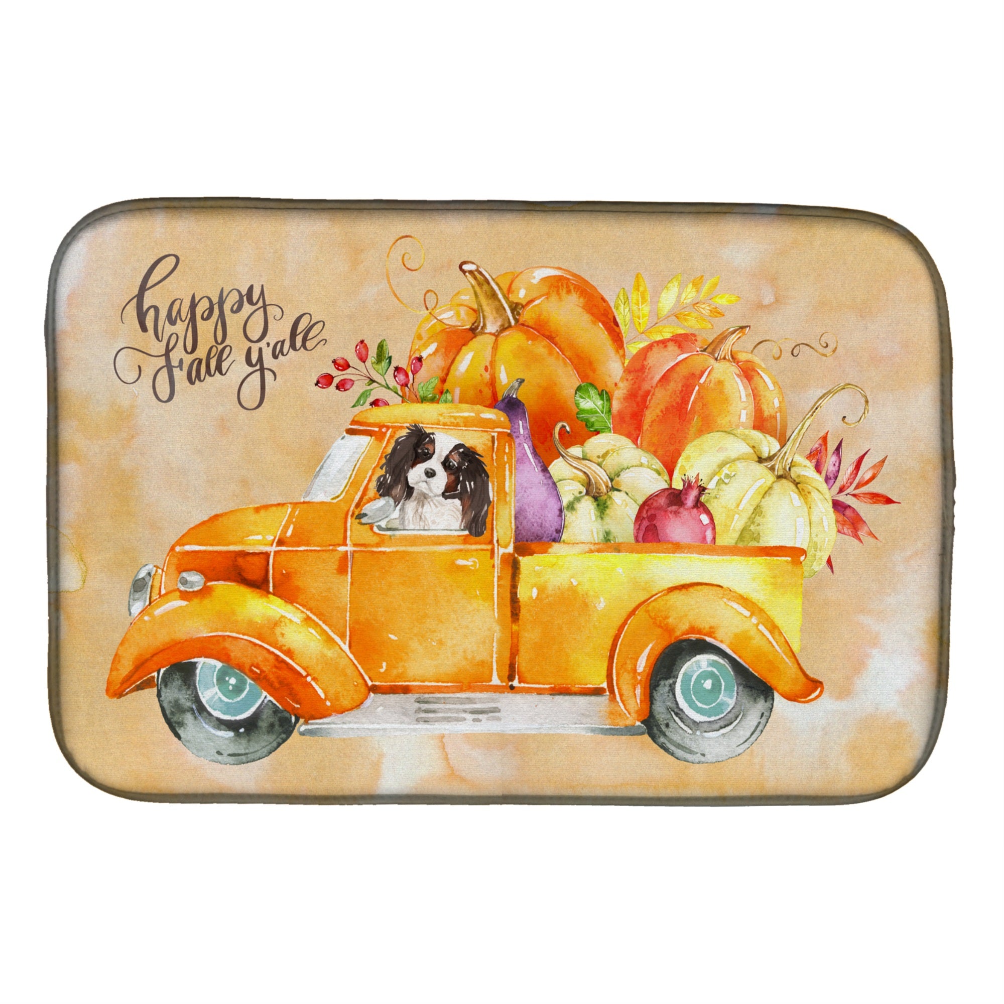 Caroline'S Treasures Ck2652Ddm Fall Harvest Tricolor Cavalier Spaniel Dish-Drying-Mats, 14X21, Multicolor