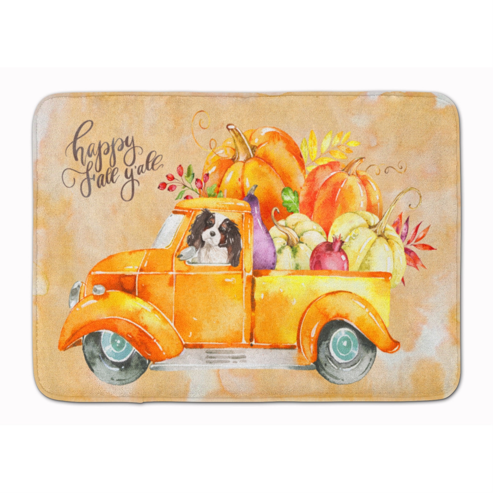Caroline'S Treasures Fall Harvest Tricolor Cavalier Spaniel Machine Washable Memory Foam Mat Doormats, Multicolor