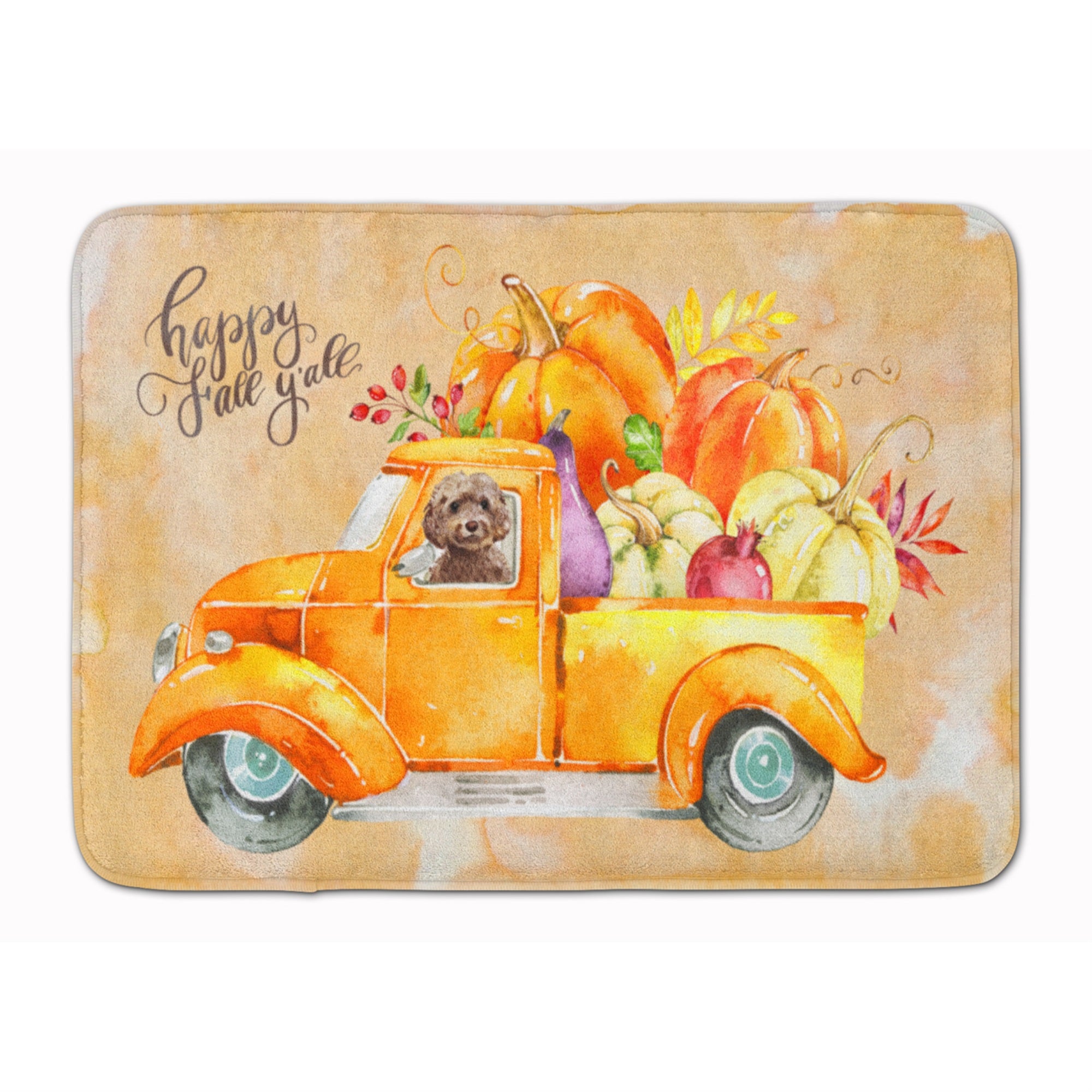 Caroline'S Treasures Fall Harvest Brown Cockapoo Machine Washable Memory Foam Mat Doormats, Multicolor