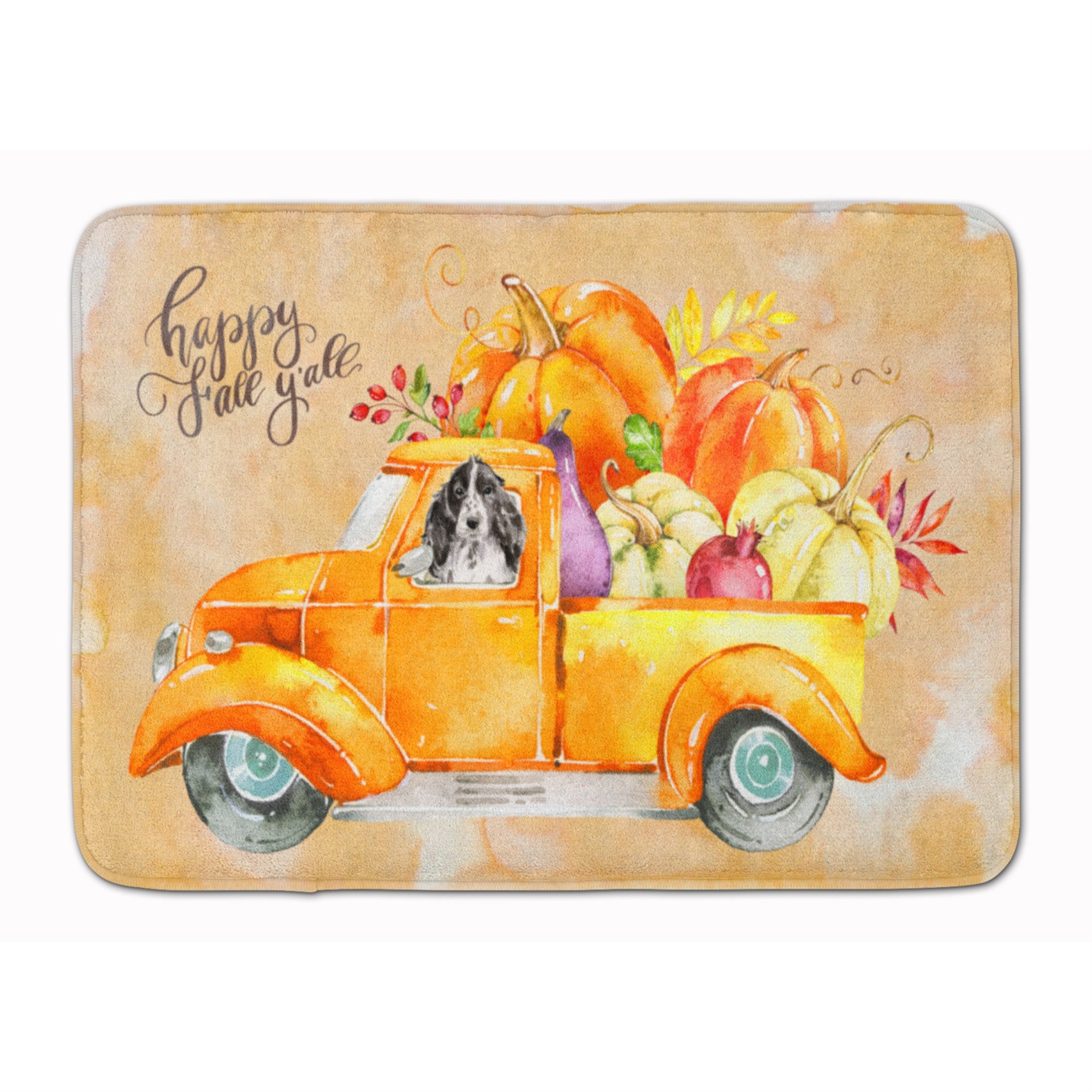 Caroline'S Treasures Fall Harvest Black Parti Cocker Spaniel Machine Washable Memory Foam Mat Doormats, Multicolor