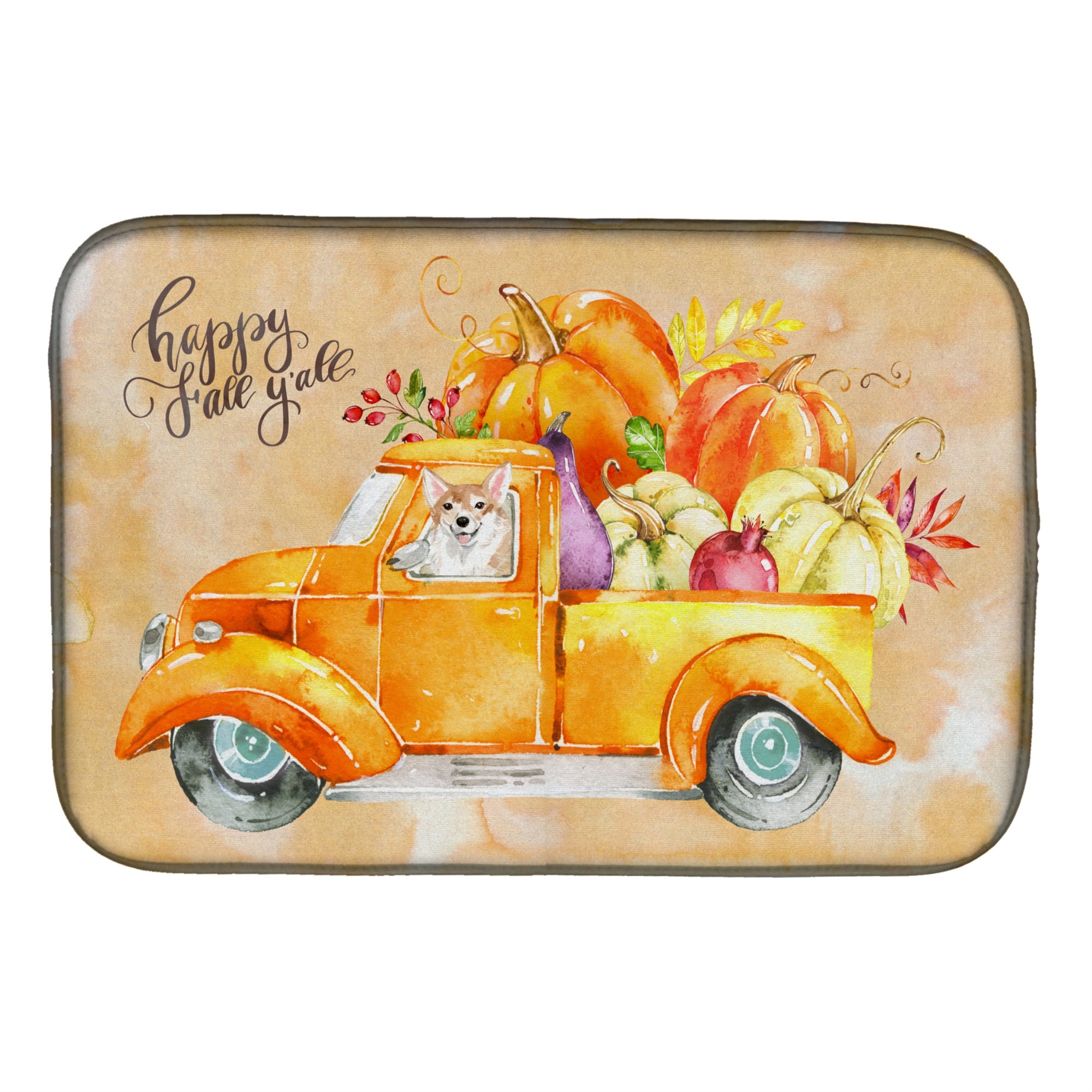 Caroline'S Treasures Ck2663Ddm Fall Harvest Corgi Dish-Drying-Mats, 14X21, Multicolor