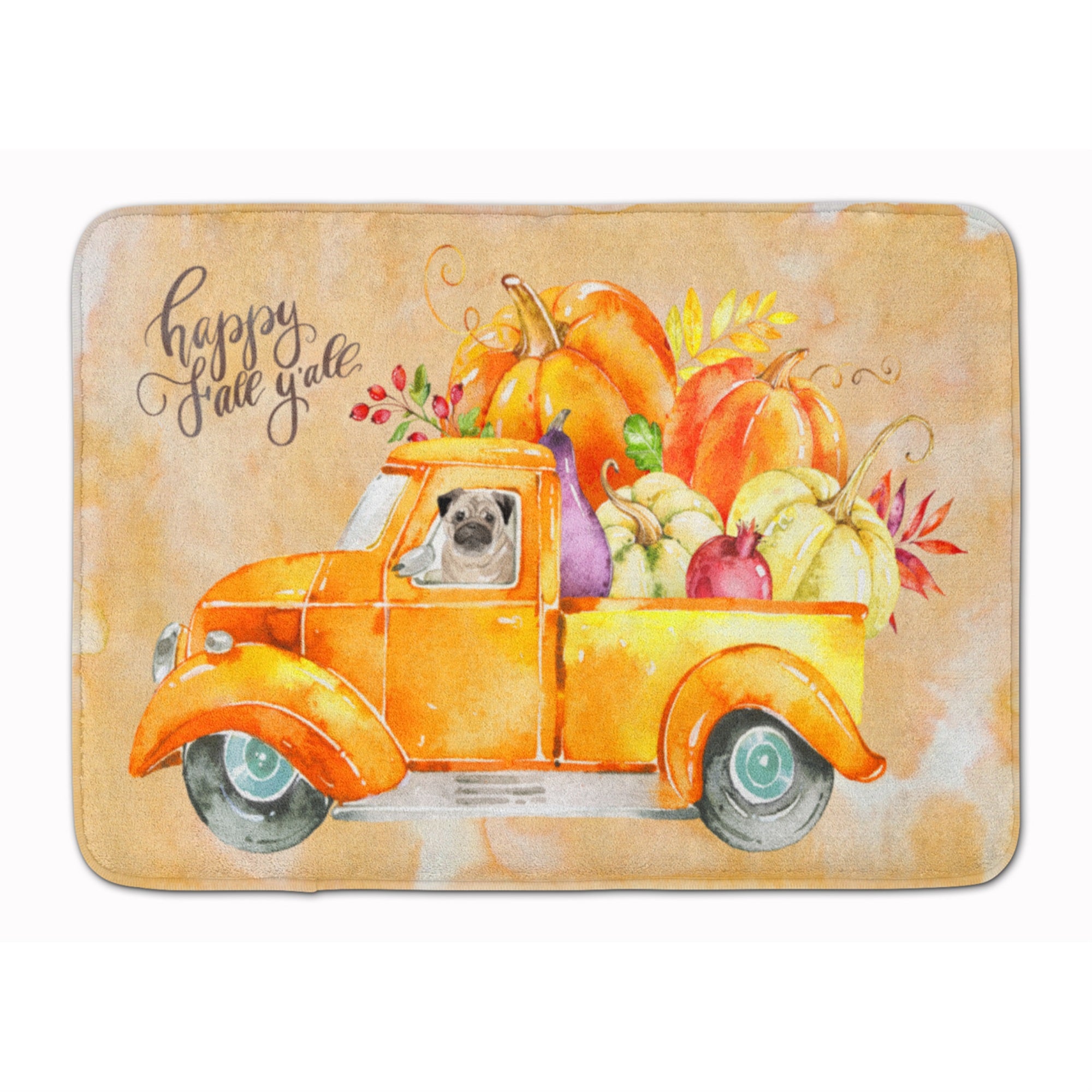 Caroline'S Treasures Fall Harvest Pug Machine Washable Memory Foam Mat Doormats, Multicolor
