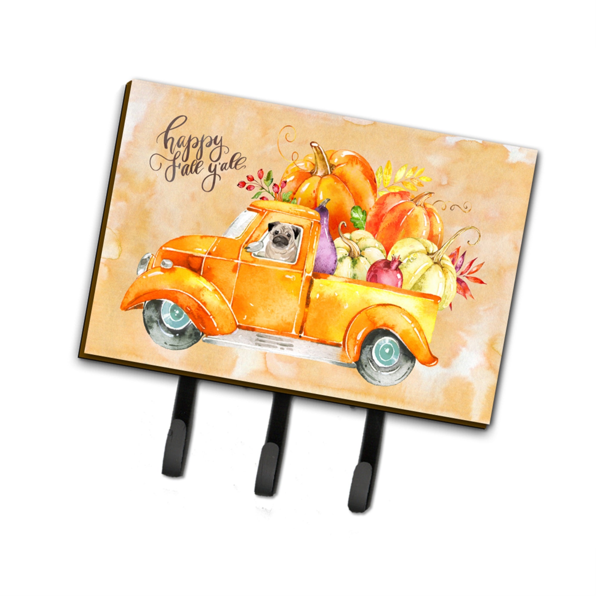 Caroline'S Treasures Fall Harvest Pug Leash Or Key Holder Hooks, Multicolor