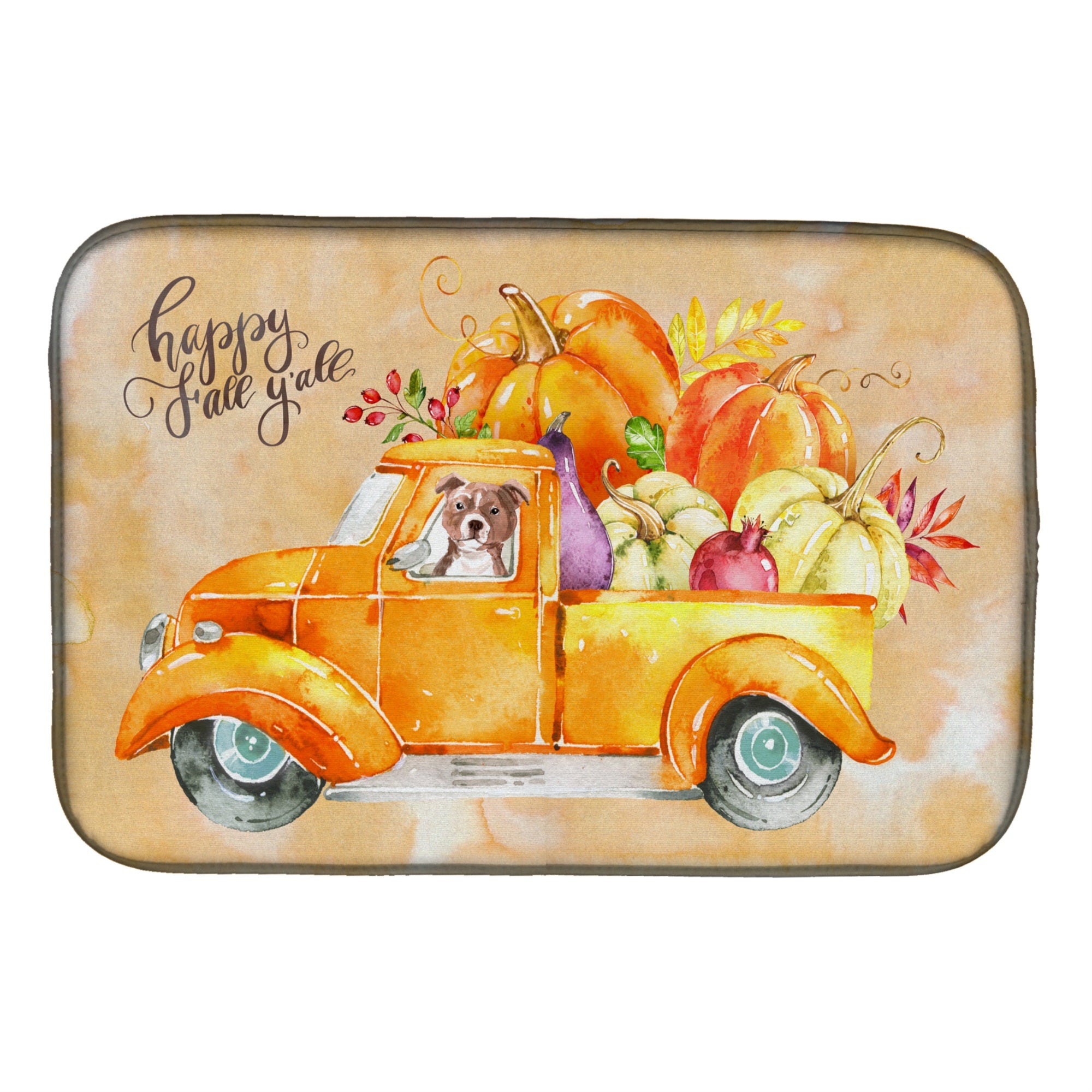 Caroline'S Treasures Ck2676Ddm Fall Harvest Red Staffie Bull Terrier Dish-Drying-Mats, 14X21, Multicolor