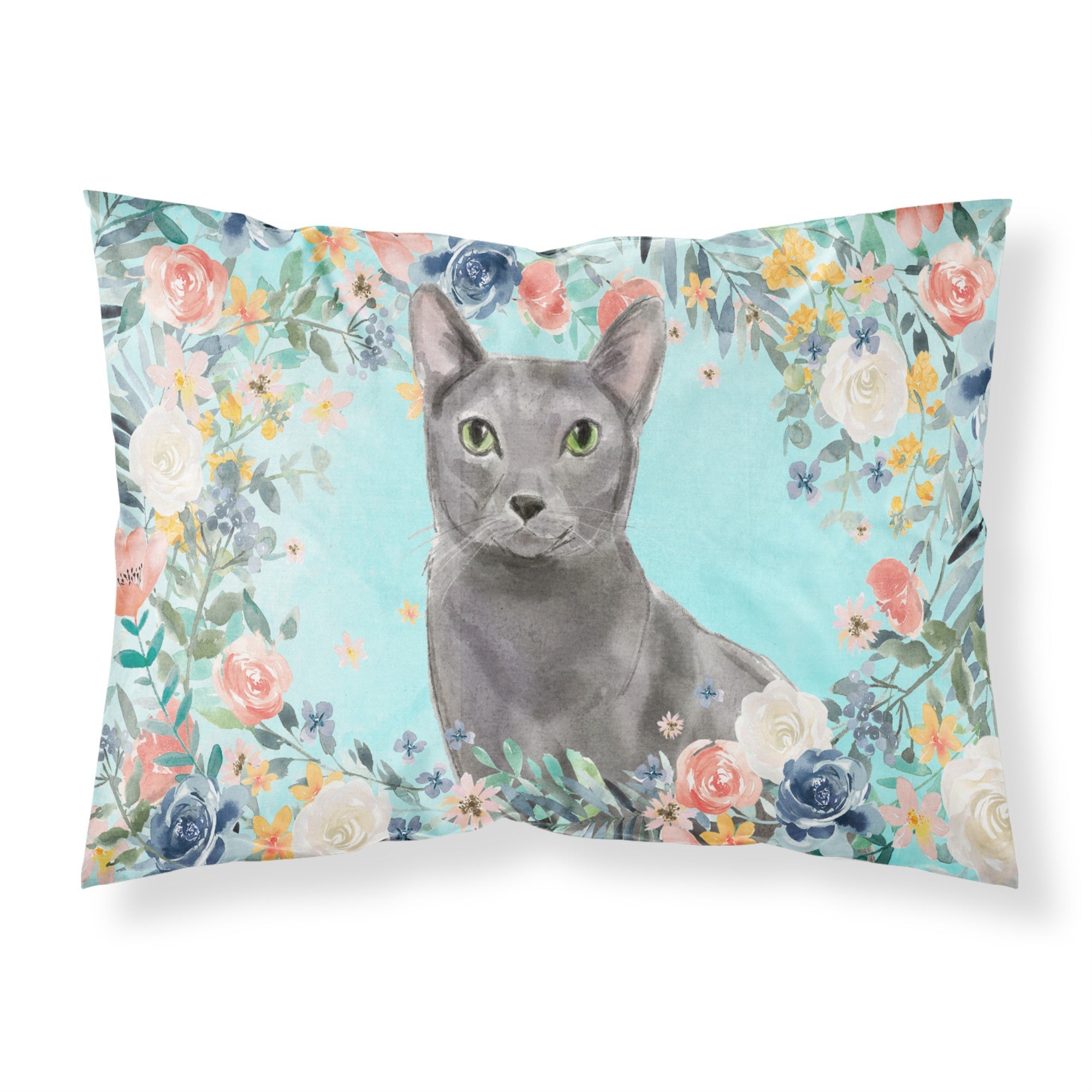 Caroline'S Treasures Blue Russian Spring Flowers Fabric Standard Pillowcases, Multicolor