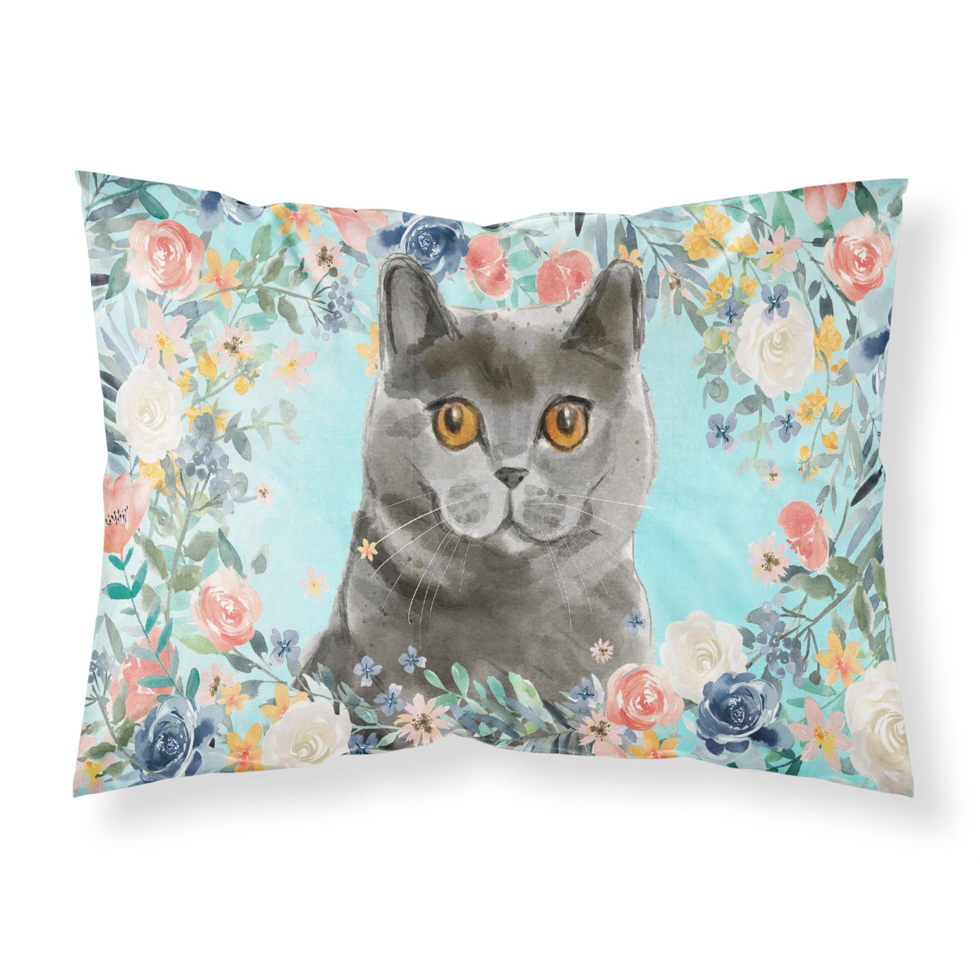 Caroline'S Treasures British Shorthair Spring Flowers Fabric Standard Pillowcases, Multicolor