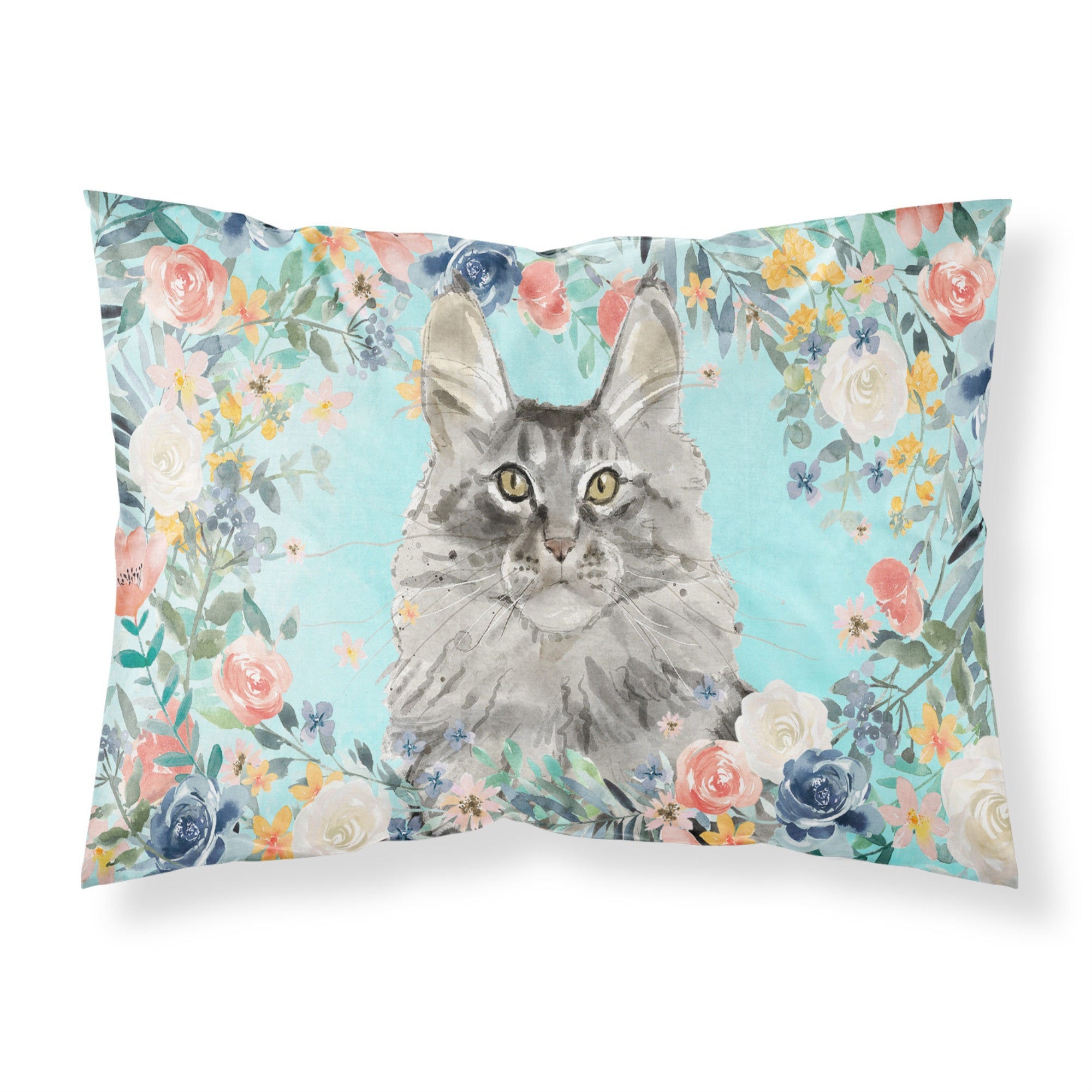 Caroline'S Treasures Maine Coon Spring Flowers Fabric Standard Pillowcases, Multicolor