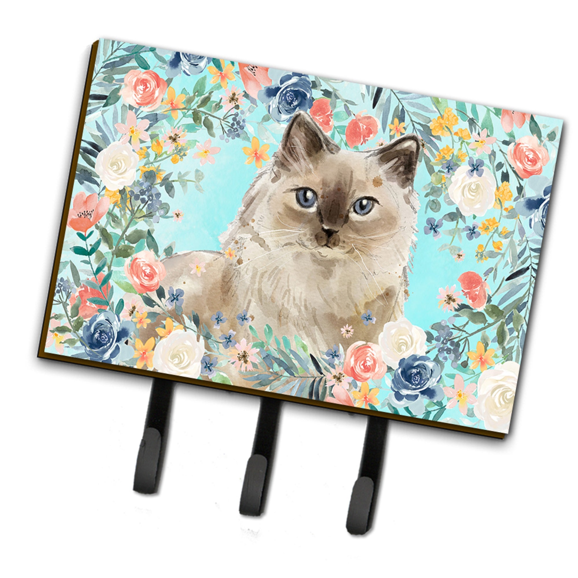 Caroline'S Treasures Ragdoll Spring Flowers Leash Or Key Holder Hooks, Multicolor