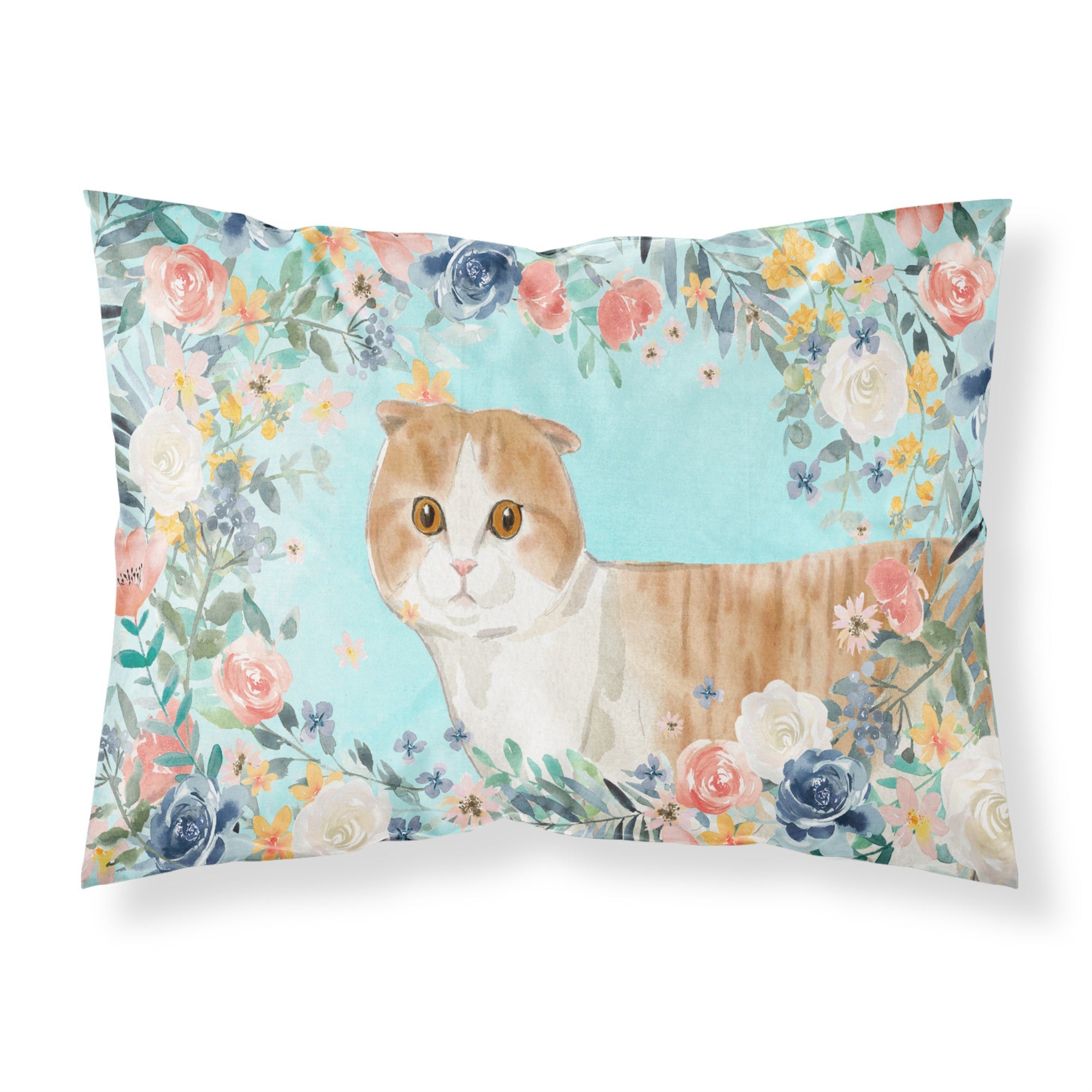 Caroline'S Treasures Scottish Fold Spring Flowers Fabric Standard Pillowcases, Multicolor