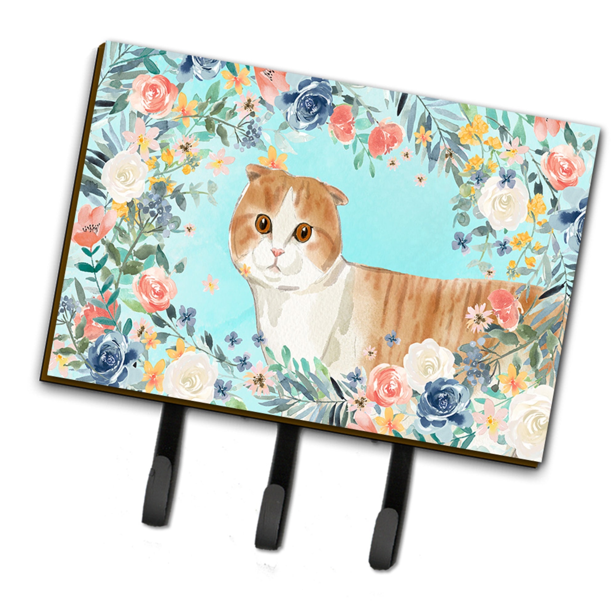 Caroline'S Treasures Scottish Fold Spring Flowers Leash Or Key Holder Hooks, Multicolor