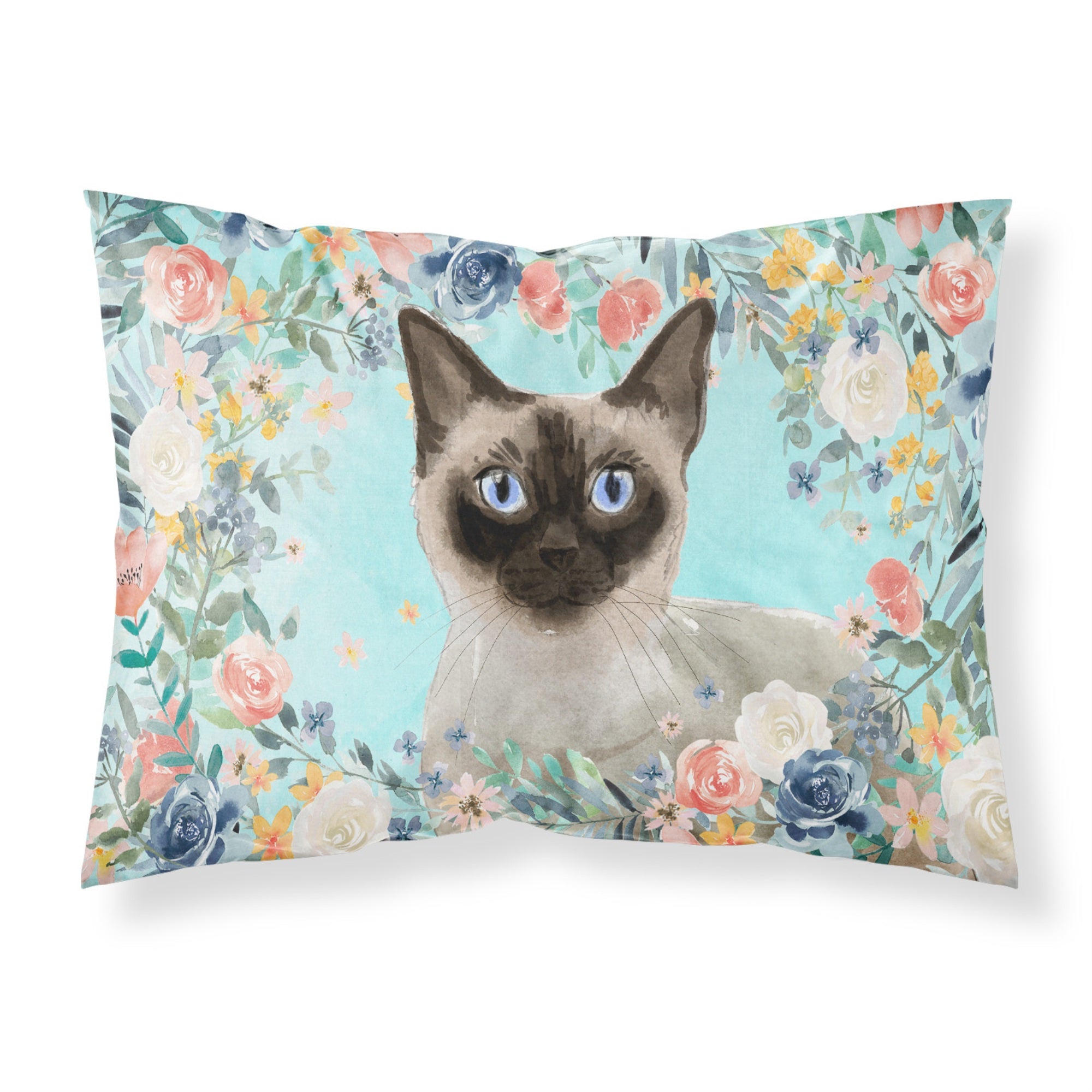 Caroline'S Treasures Siamese Spring Flowers Fabric Standard Pillowcases, Multicolor