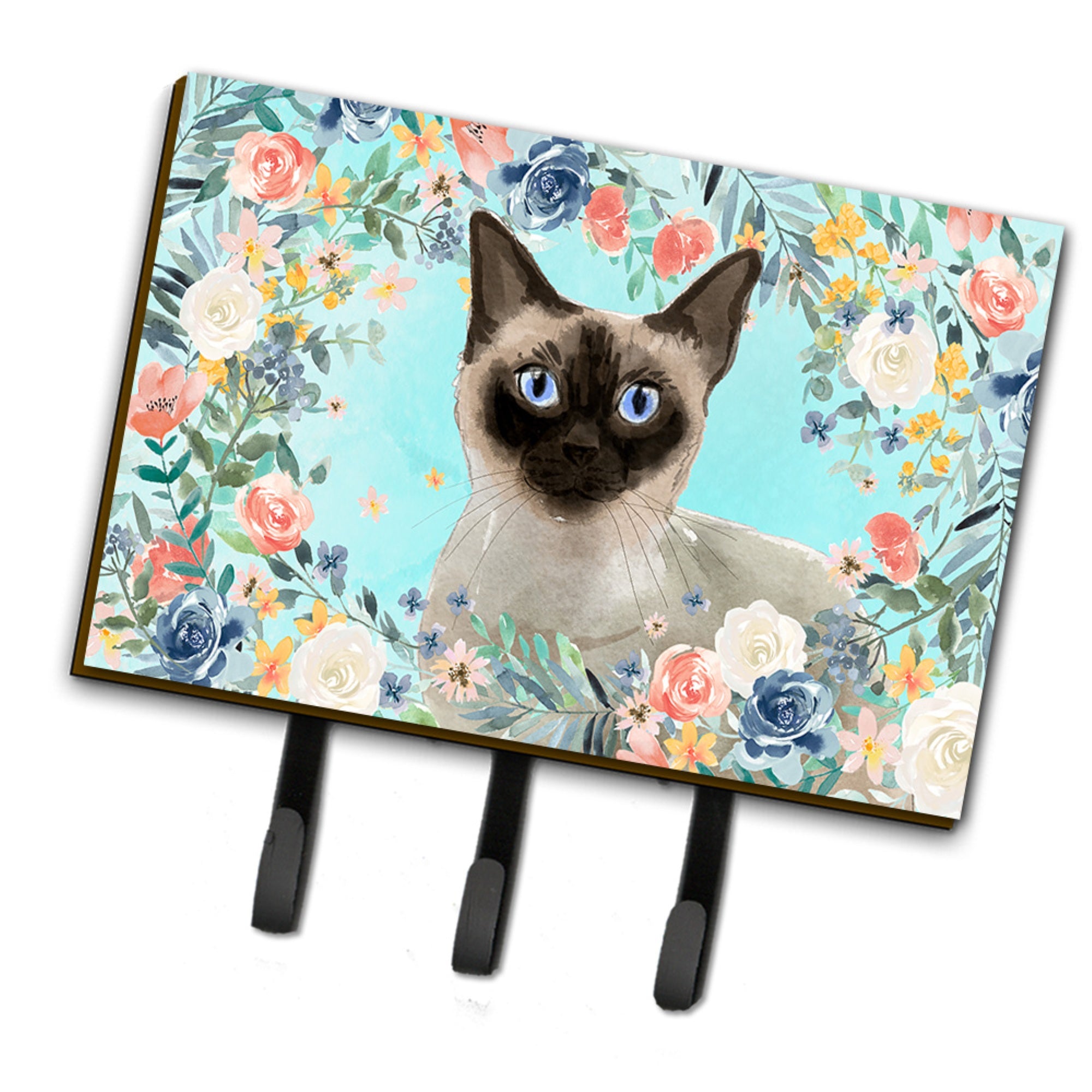 Caroline'S Treasures Siamese Spring Flowers Leash Or Key Holder Hooks, Multicolor