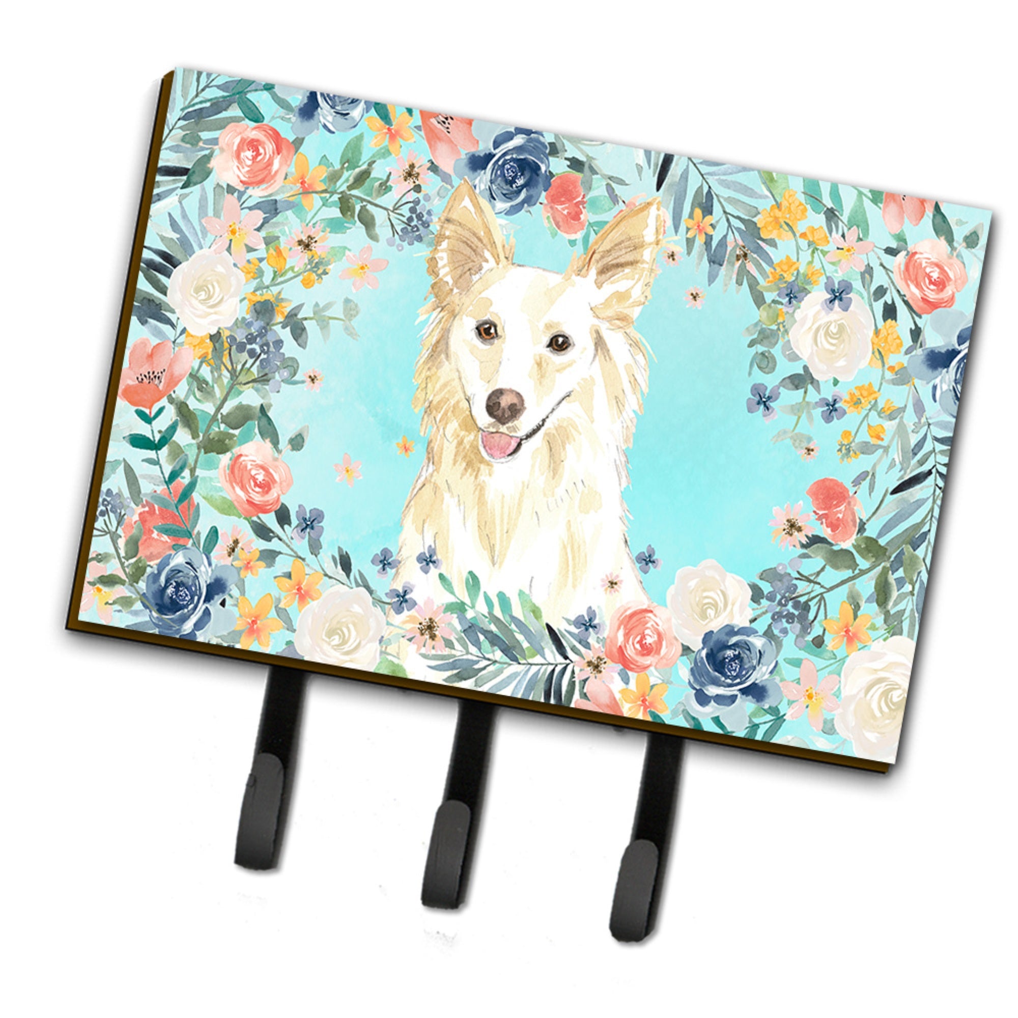 Caroline'S Treasures White Collie Leash Or Key Holder Hooks, Multicolor
