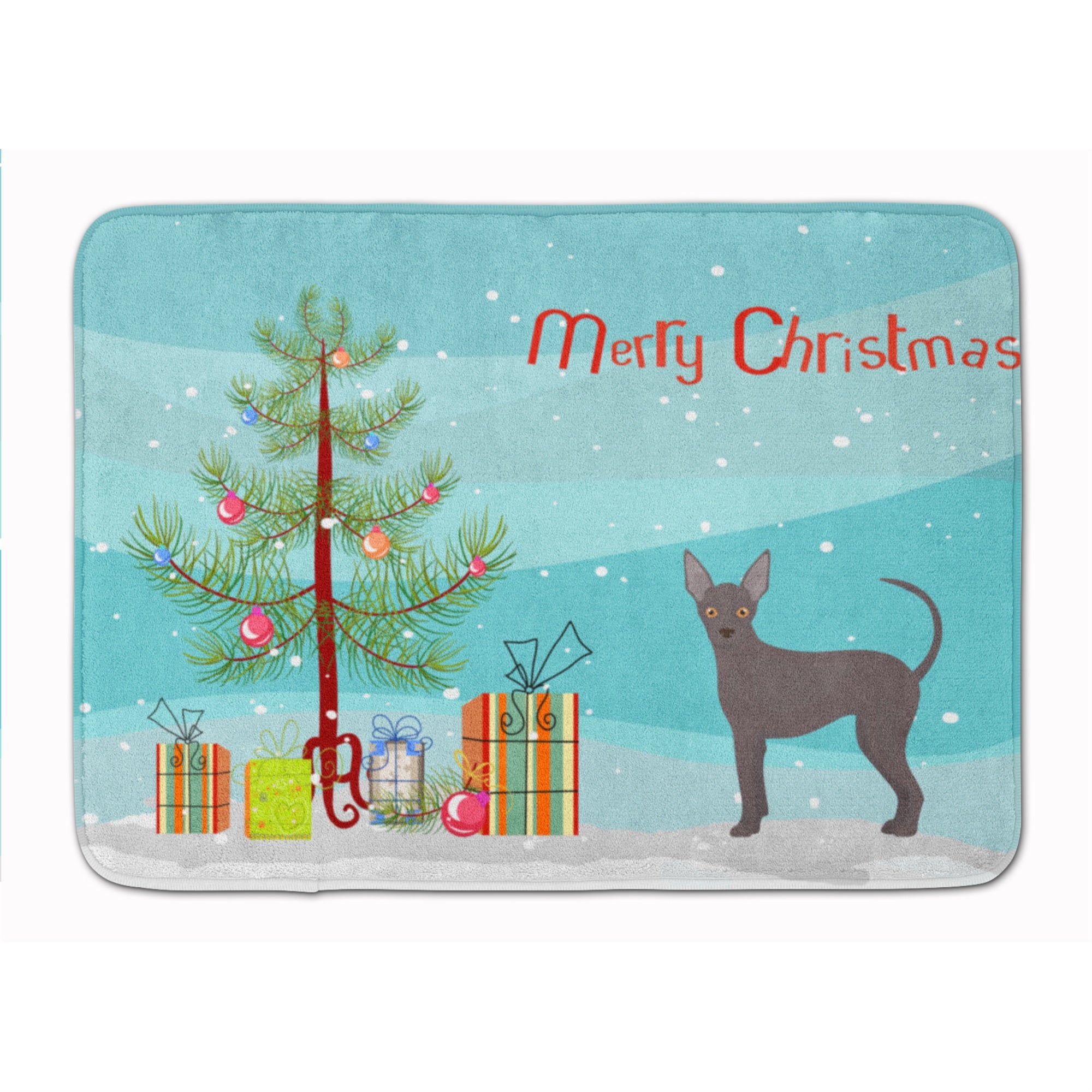 Caroline'S Treasures Abyssinian Or African Hairless Dog Christmas Tree Machine Washable Memory Foam Mat Doormats, Multicolor