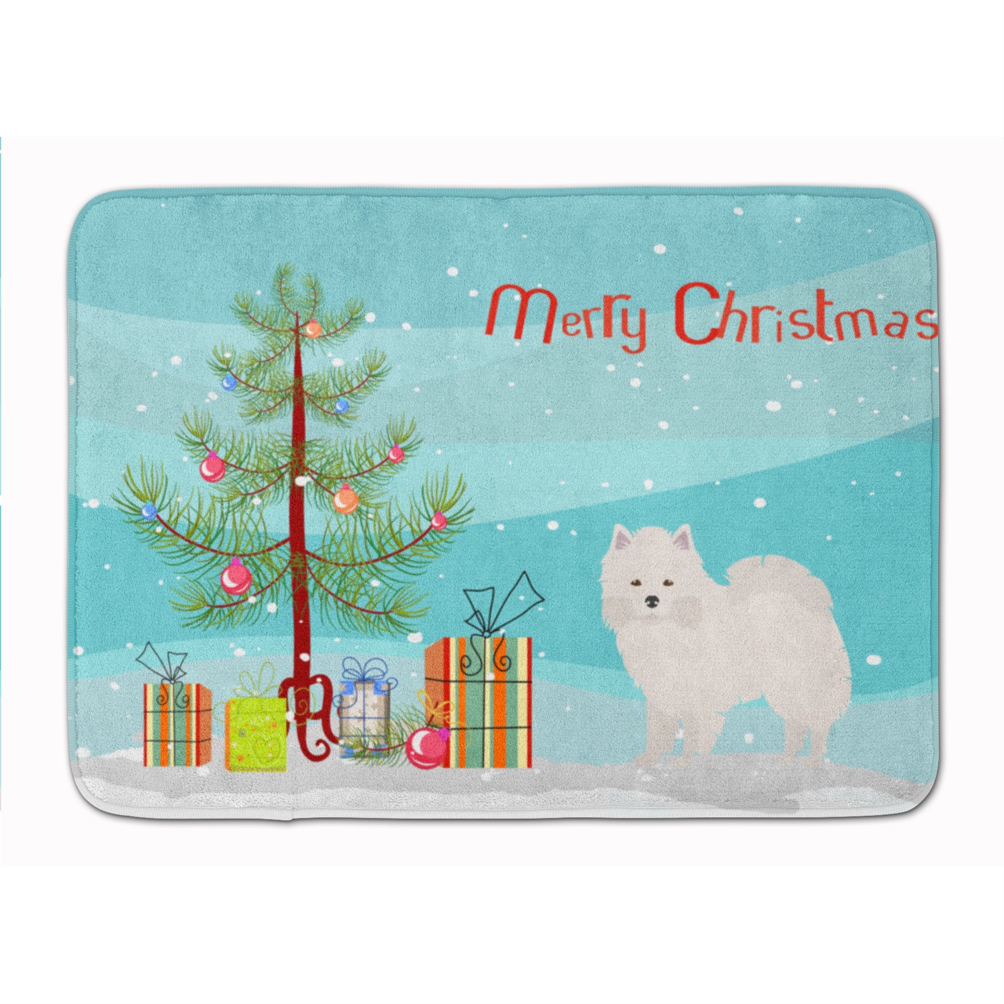 Caroline'S Treasures American Eskimo Christmas Tree Machine Washable Memory Foam Mat Doormats, Multicolor