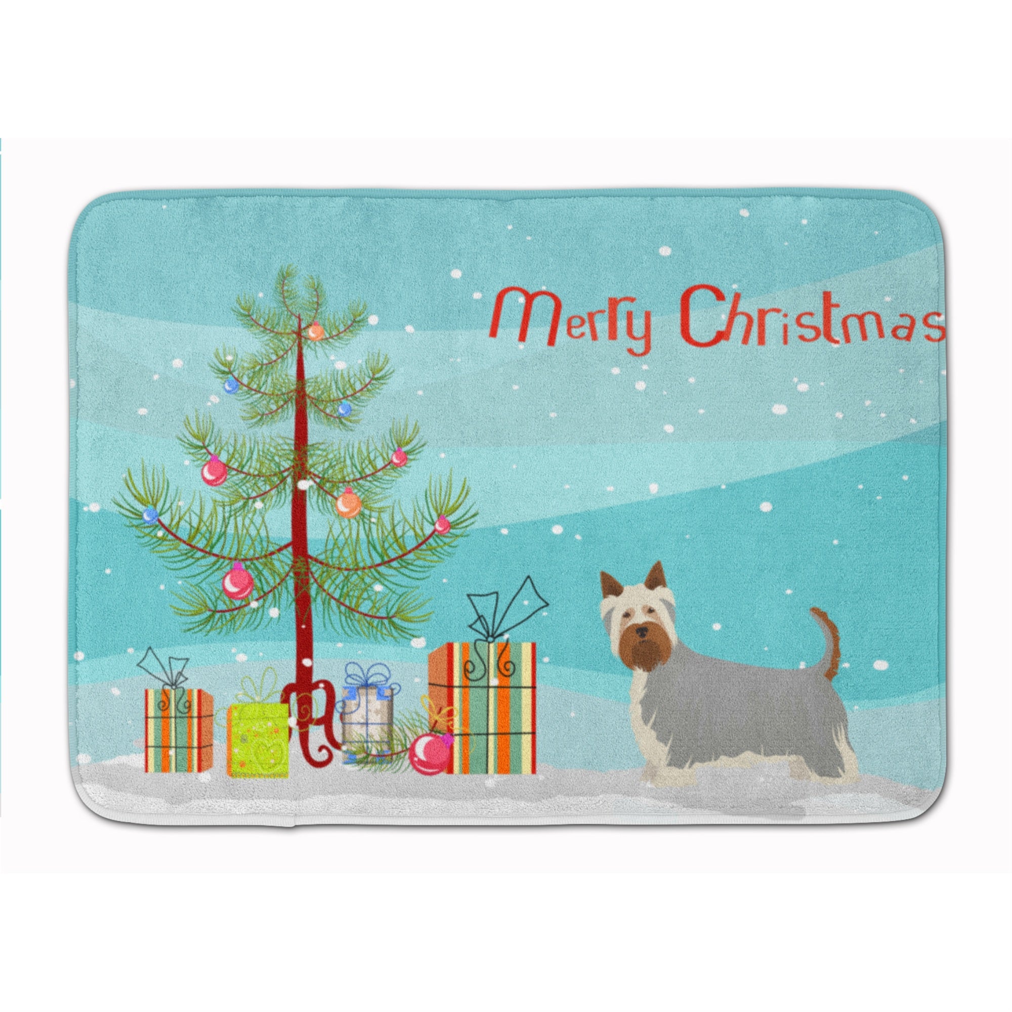 Caroline'S Treasures Australian Silky Terrier Christmas Tree Machine Washable Memory Foam Mat Doormats, Multicolor