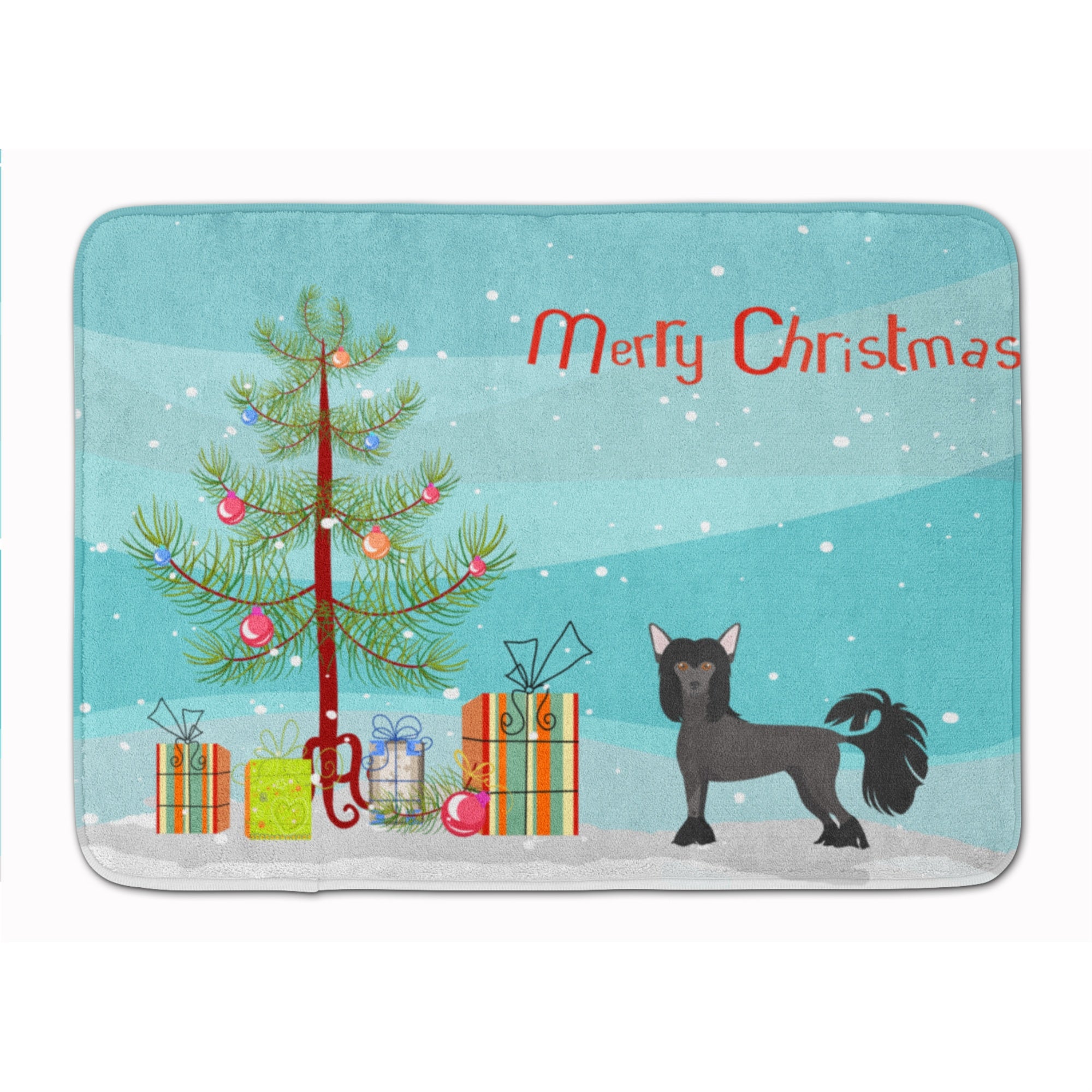 Caroline'S Treasures Chinese Crested Christmas Tree Machine Washable Memory Foam Mat Doormats, Multicolor