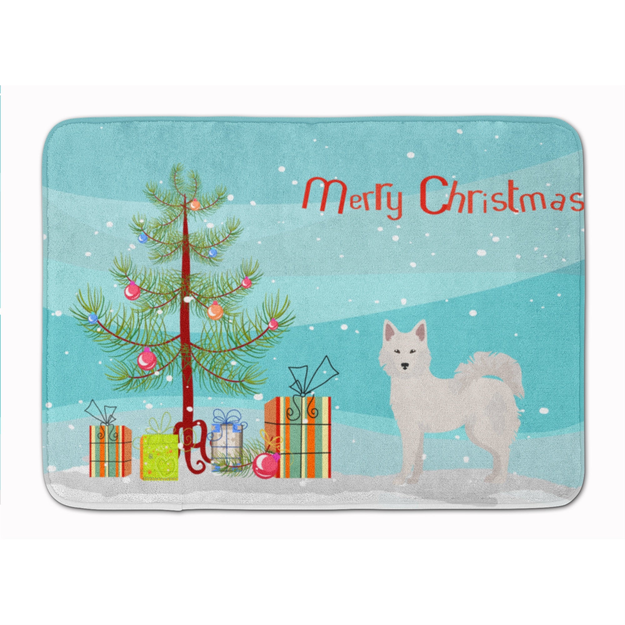 Caroline'S Treasures Danish Spitz Christmas Tree Machine Washable Memory Foam Mat Doormats, Multicolor