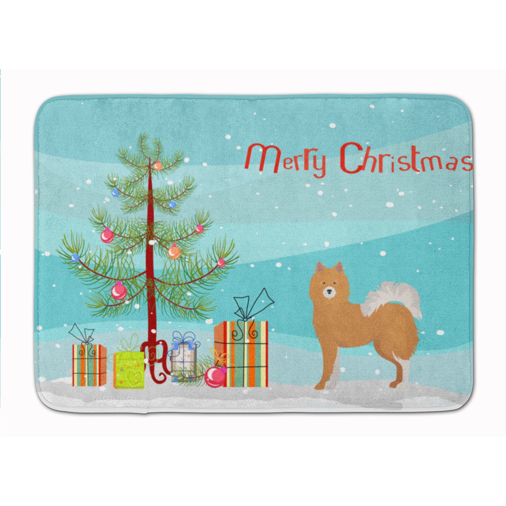 Caroline'S Treasures Brown & White Elo Dog Christmas Tree Machine Washable Memory Foam Mat Doormats, Multicolor
