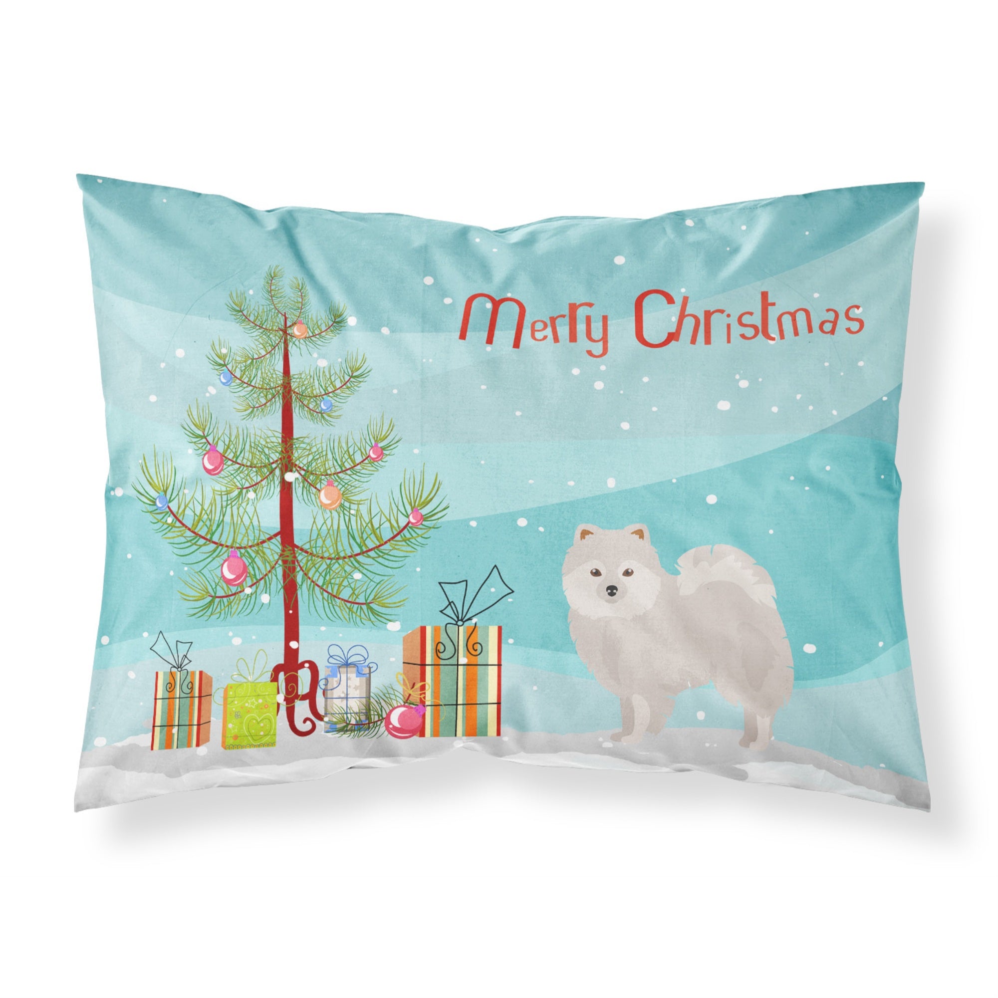 Caroline'S Treasures Japanese Spitz Christmas Tree Fabric Standard Pillowcases, Multicolor