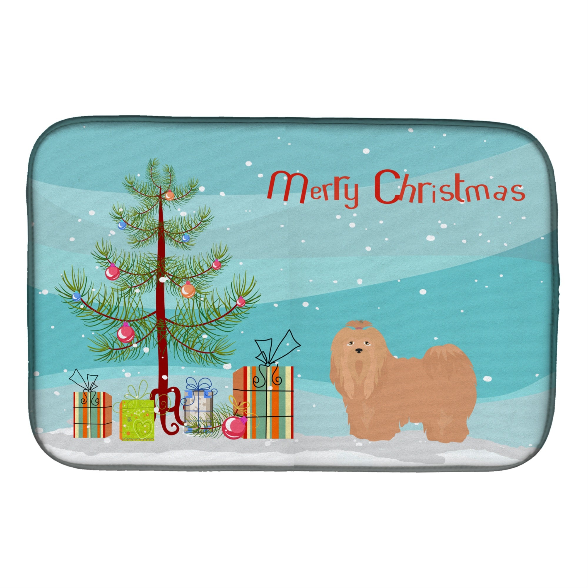 Caroline'S Treasures Ck3468Ddm Tan Lhasa Apso Christmas Tree Dish-Drying-Mats, 14 X 21, Multicolor