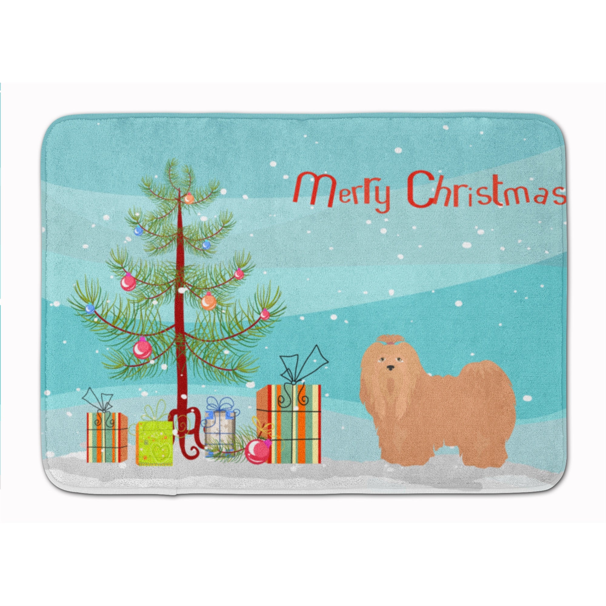 Caroline'S Treasures Tan Lhasa Apso Christmas Tree Machine Washable Memory Foam Mat Doormats, Multicolor
