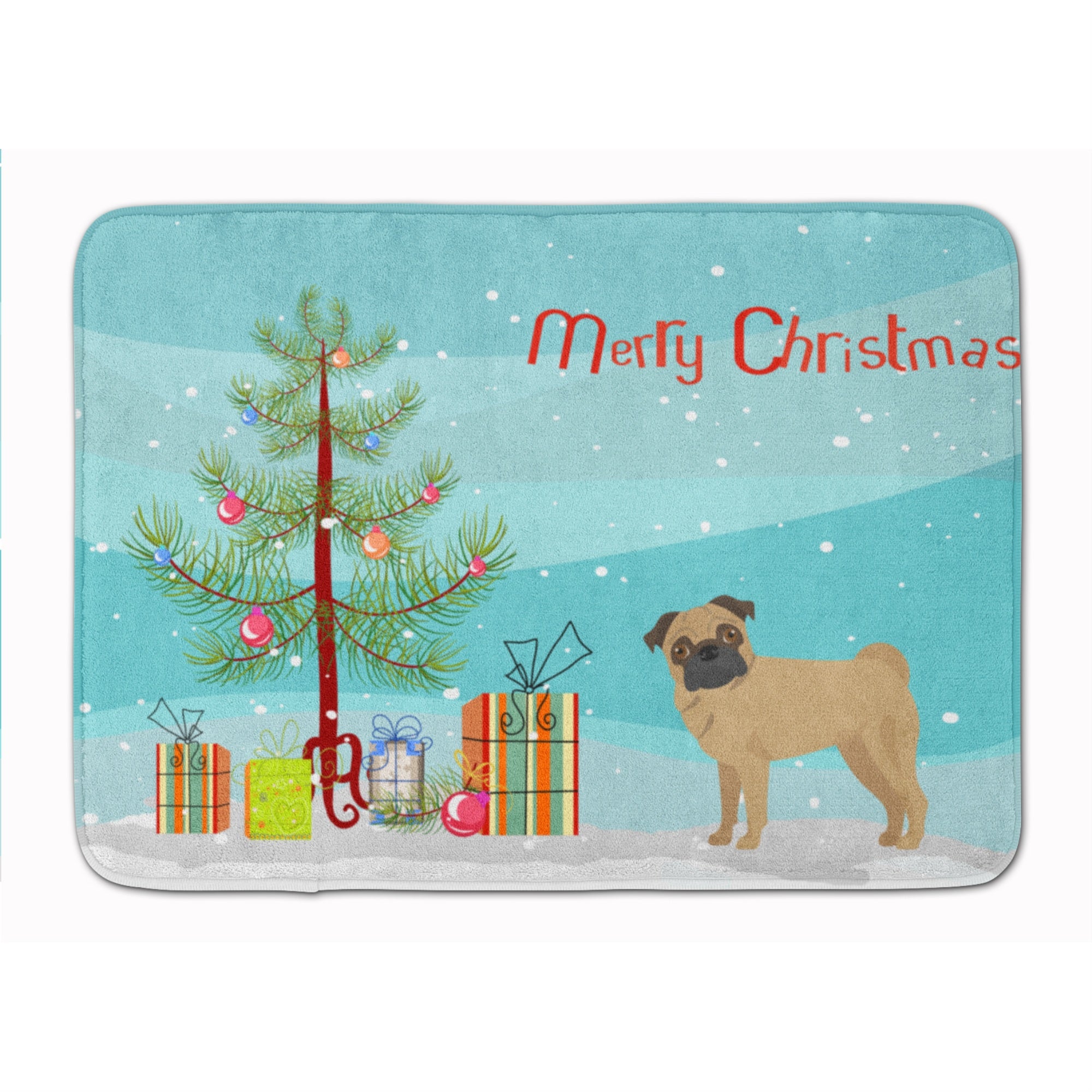 Caroline'S Treasures Pug Christmas Tree Machine Washable Memory Foam Mat Doormats, Multicolor