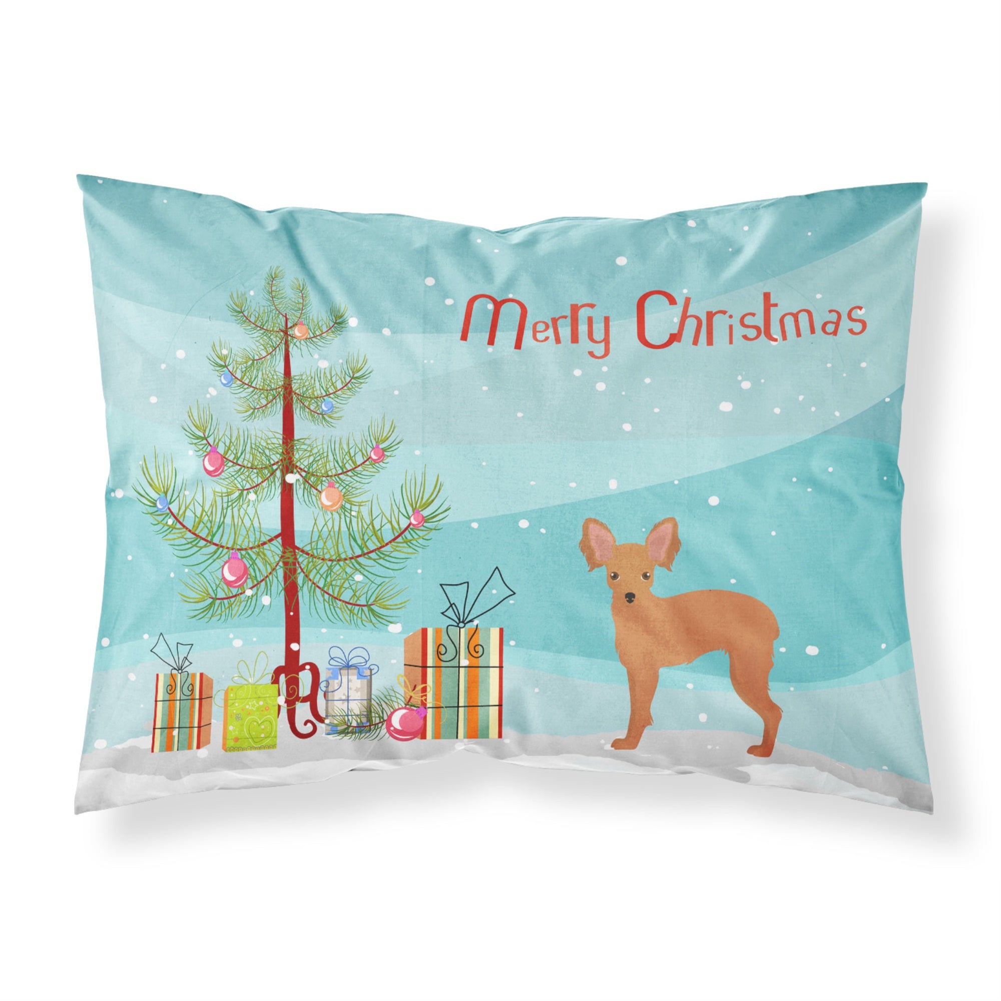 Caroline'S Treasures Russkiy Russian Toy Terrier Christmas Tree Fabric Standard Pillowcases, Multicolor