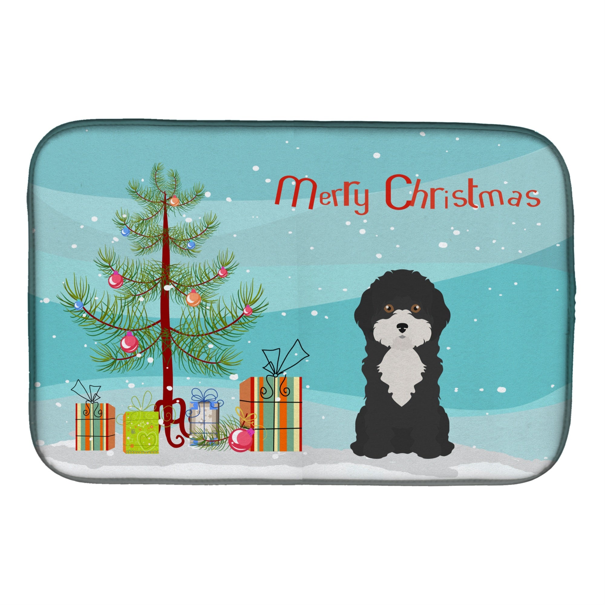 Caroline'S Treasures Ck3497Ddm Black And White Cyprus Poodle Christmas Tree Dish-Drying-Mats, 14 X 21, Multicolor
