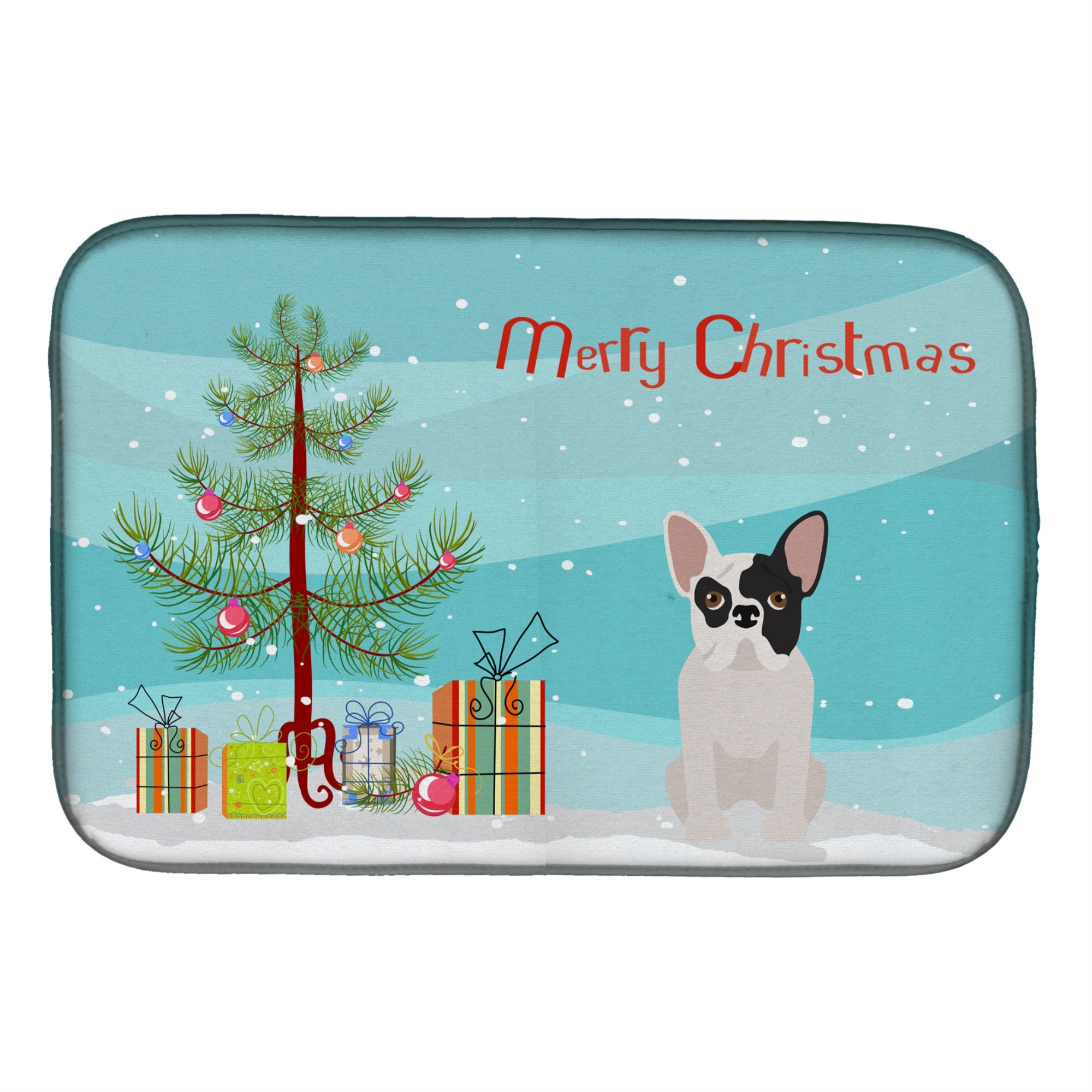 Caroline'S Treasures Black And White French Bulldog Christmas Tree Dish-Drying-Mats, 14 X 21, Multicolor