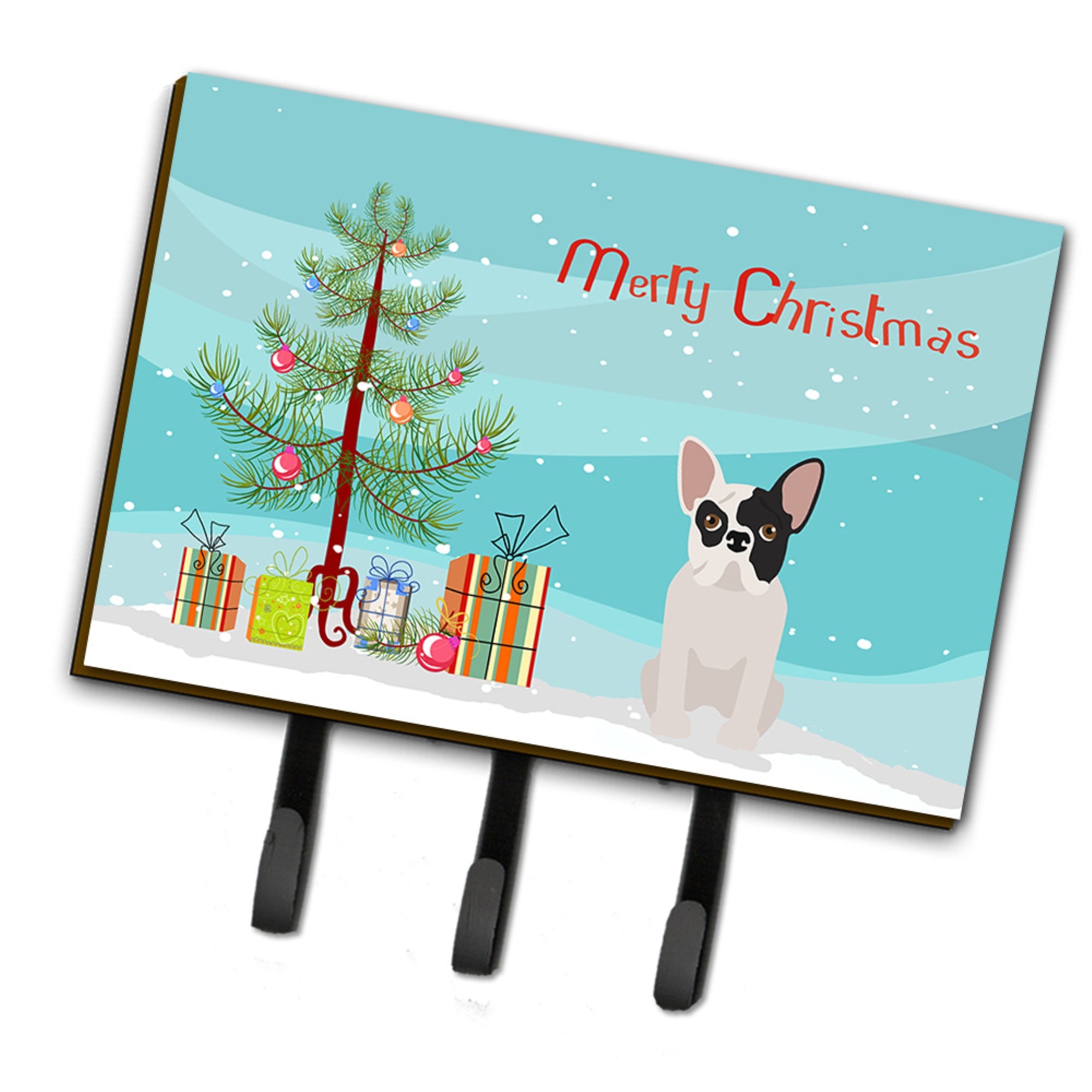 Caroline'S Treasures Black And White French Bulldog Christmas Tree Leash Or Key Holder Hooks, Multicolor