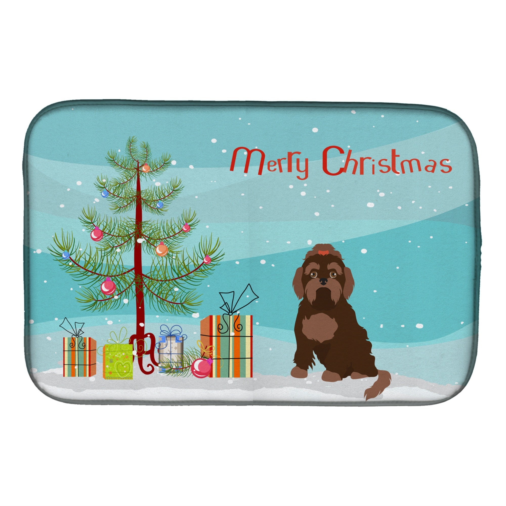 Caroline'S Treasures Brown Russian Tsvetnaya Bolonka Lap Dog Christmas Tree Dish-Drying-Mats, 14 X 21, Multicolor