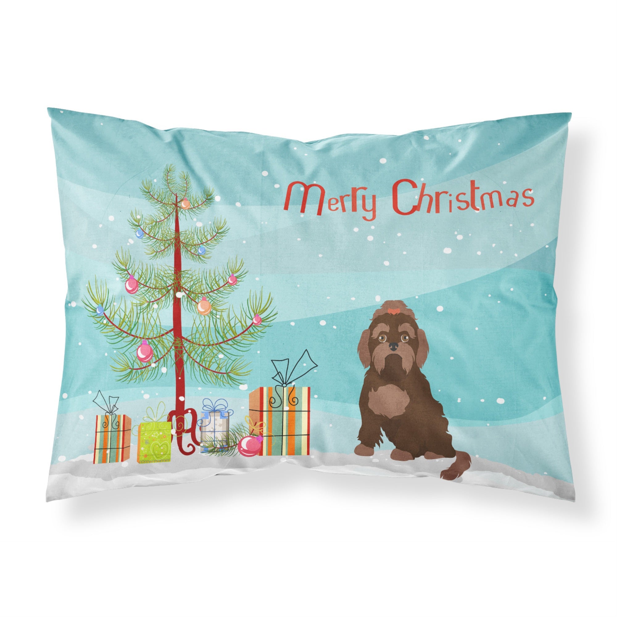 Caroline'S Treasures Brown Russian Tsvetnaya Bolonka Lap Dog Christmas Tree Fabric Standard Pillowcases, Multicolor