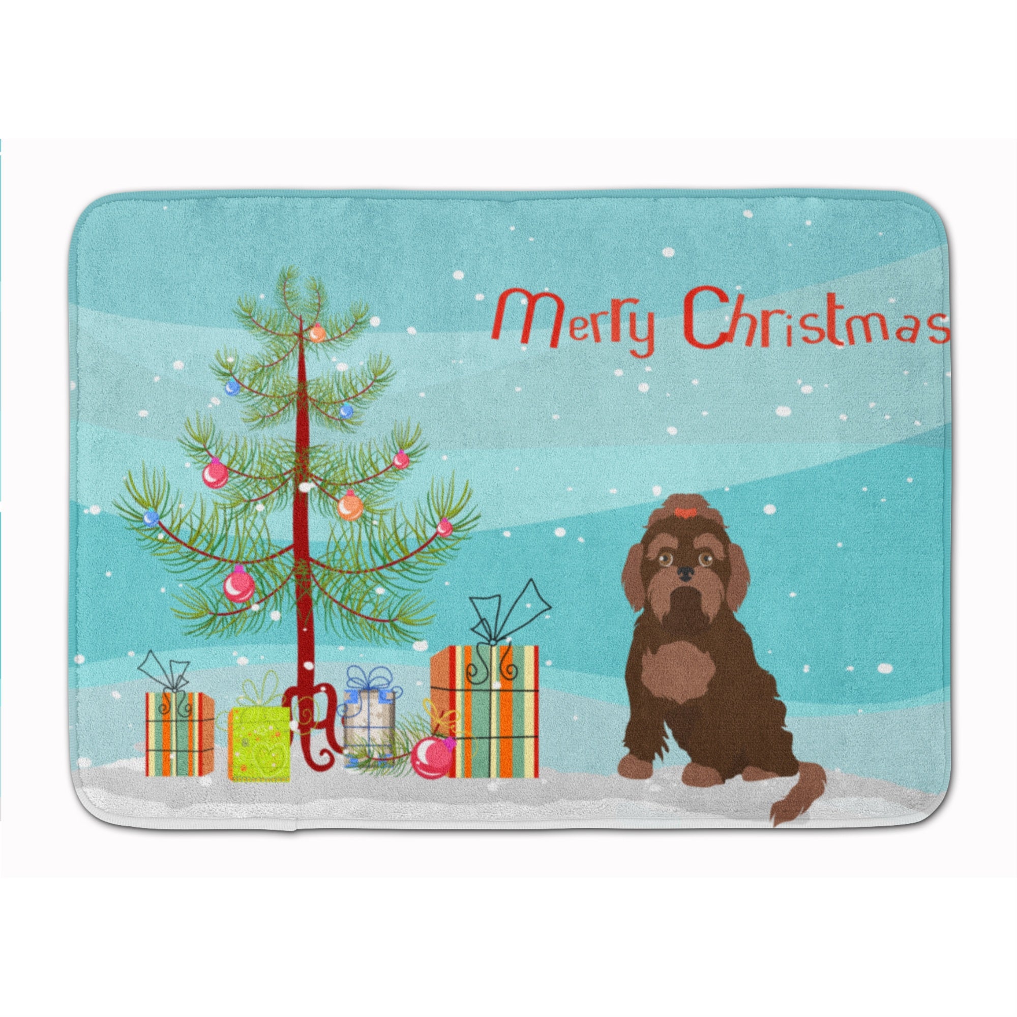 Caroline'S Treasures Brown Russian Tsvetnaya Bolonka Lap Dog Christmas Tree Machine Washable Memory Foam Mat Doormats, Multico