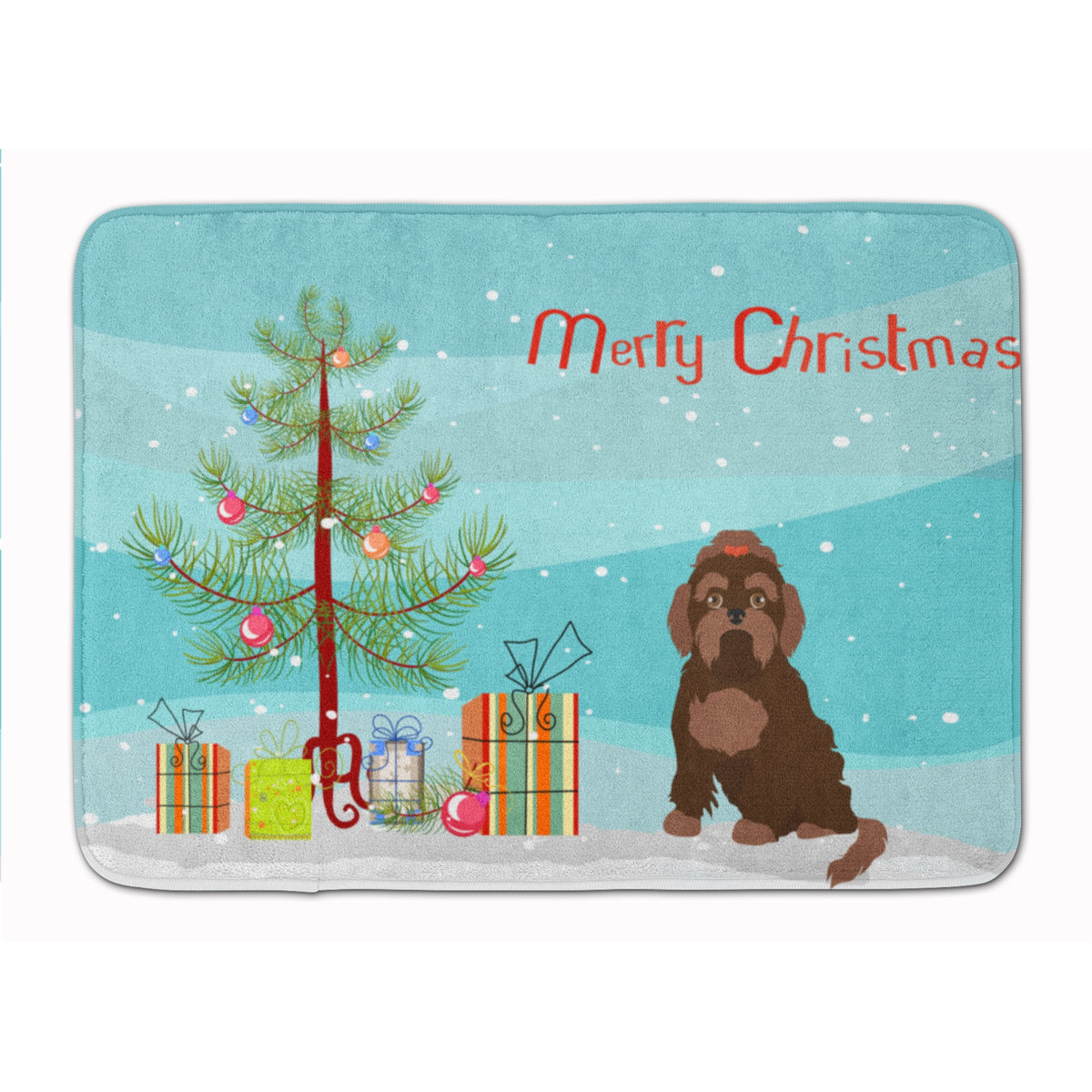 Caroline'S Treasures Brown Russian Tsvetnaya Bolonka Lap Dog Christmas Tree Machine Washable Memory Foam Mat Doormats, Multico
