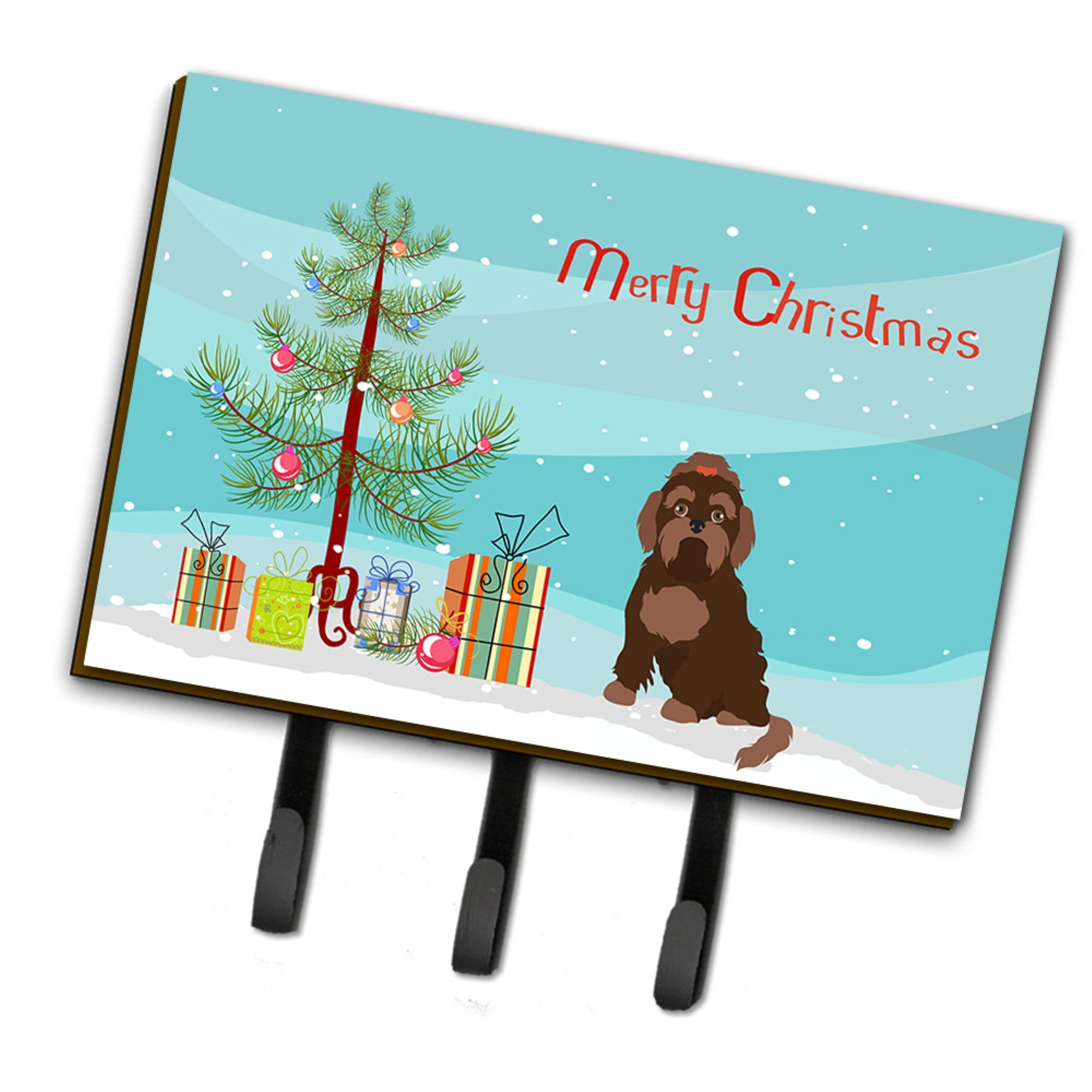 Caroline'S Treasures Brown Russian Tsvetnaya Bolonka Lap Dog Christmas Tree Leash Or Key Holder Hooks, Multicolor