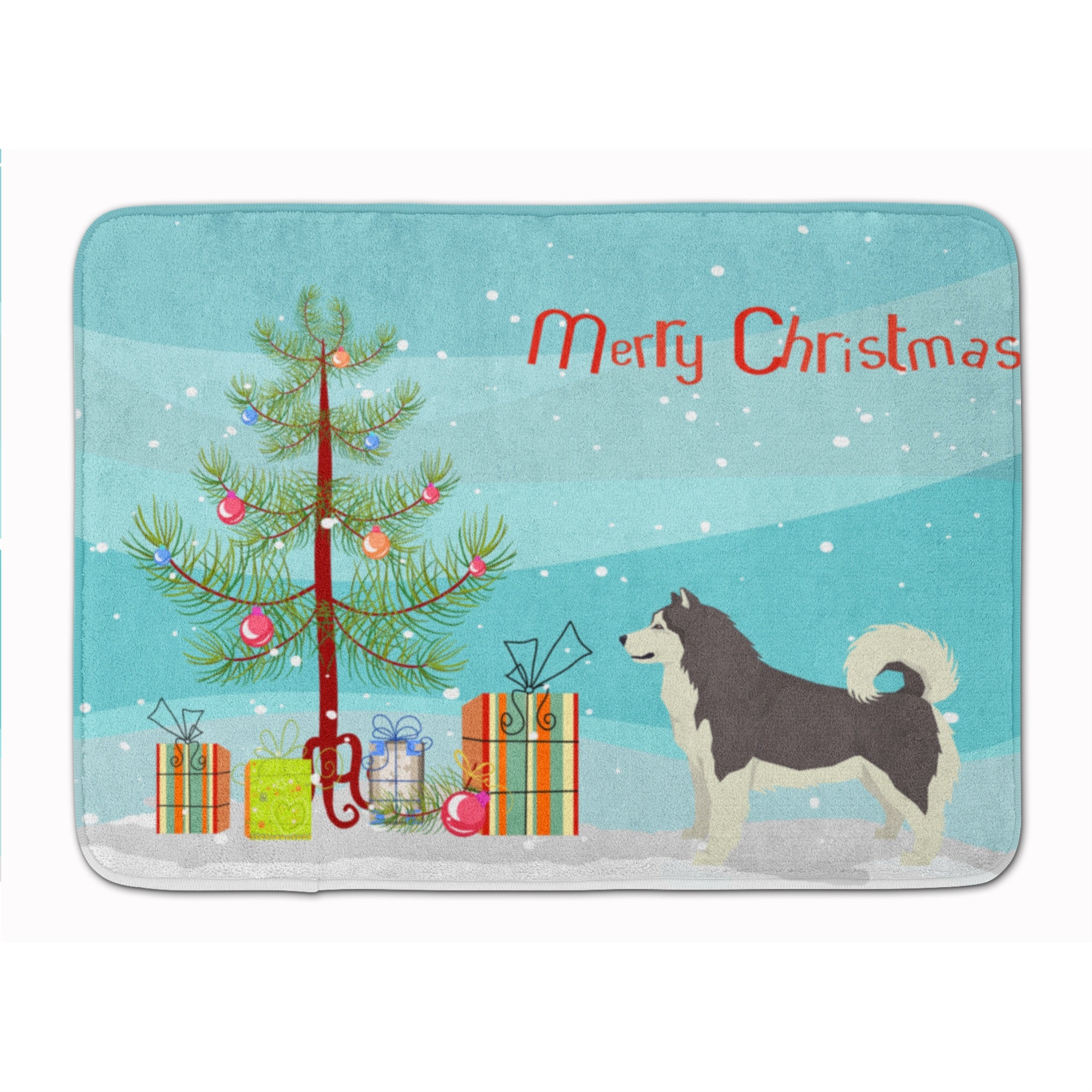 Caroline'S Treasures Alaskan Malamute Christmas Tree Machine Washable Memory Foam Mat Doormats, Multicolor