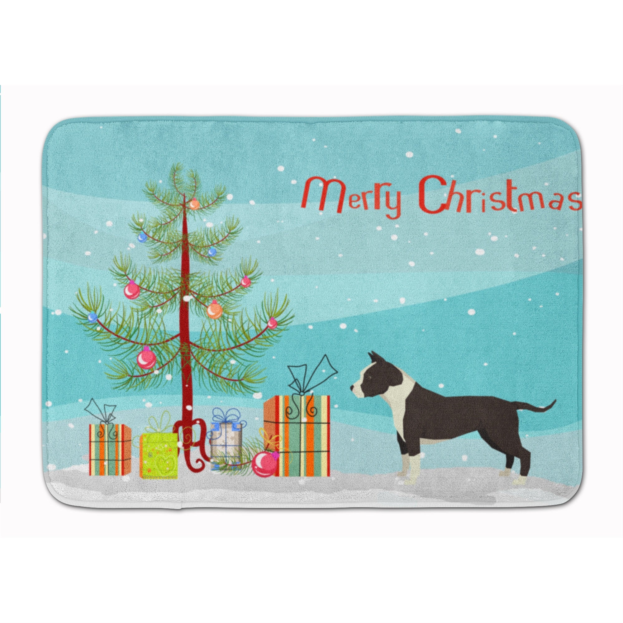 Caroline'S Treasures American Staffordshire Terrier Christmas Tree Machine Washable Memory Foam Mat Doormats, Multicolor