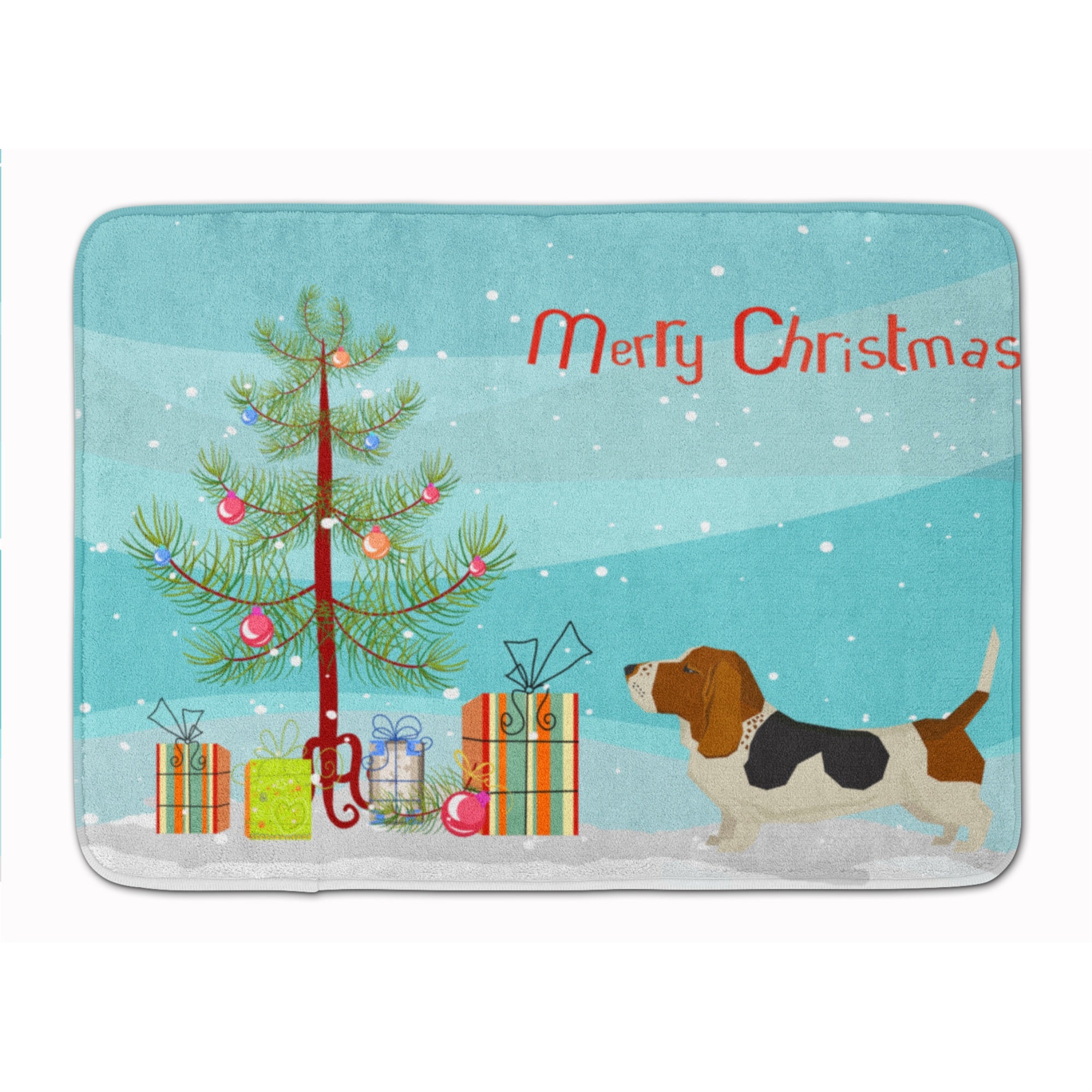 Caroline'S Treasures Basset Hound Christmas Tree Machine Washable Memory Foam Mat Doormats, Multicolor