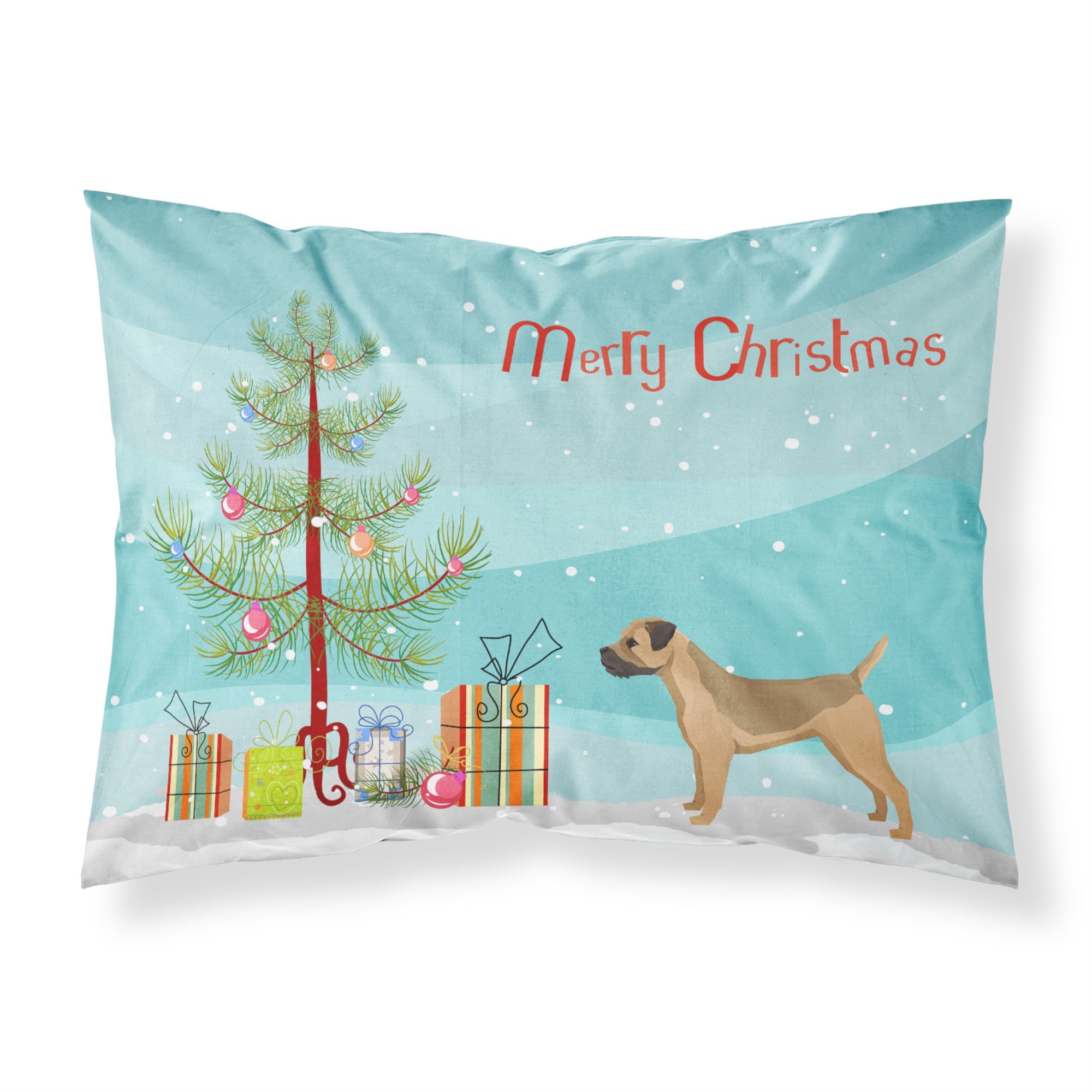 Caroline'S Treasures Border Terrier Christmas Tree Fabric Standard Pillowcases, Multicolor