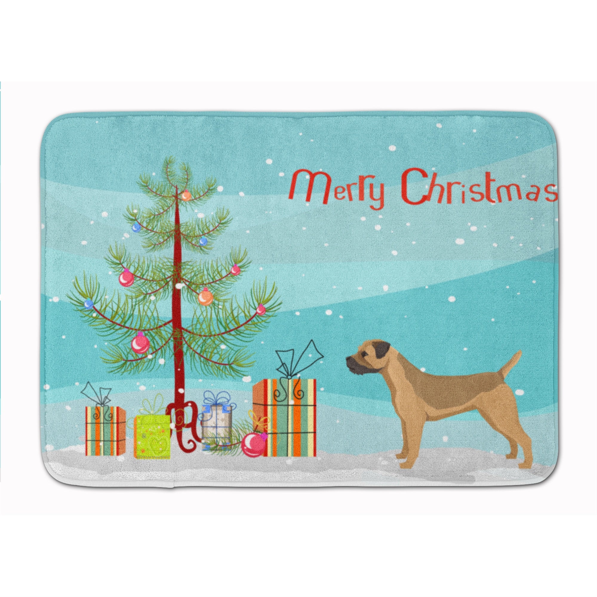 Caroline'S Treasures Border Terrier Christmas Tree Machine Washable Memory Foam Mat Doormats, Multicolor