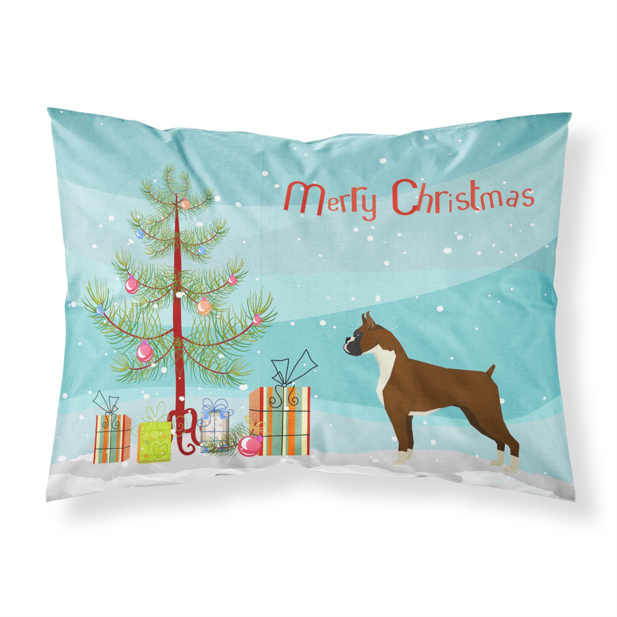 Caroline'S Treasures Boxer Christmas Tree Fabric Standard Pillowcases, Multicolor