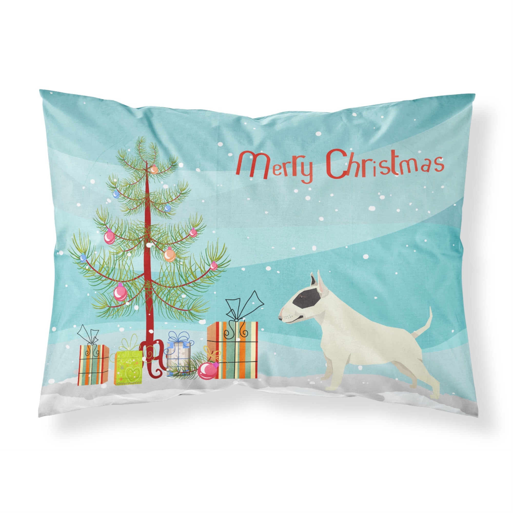 Caroline'S Treasures Black And White Bull Terrier Christmas Tree Fabric Standard Pillowcases, Multicolor