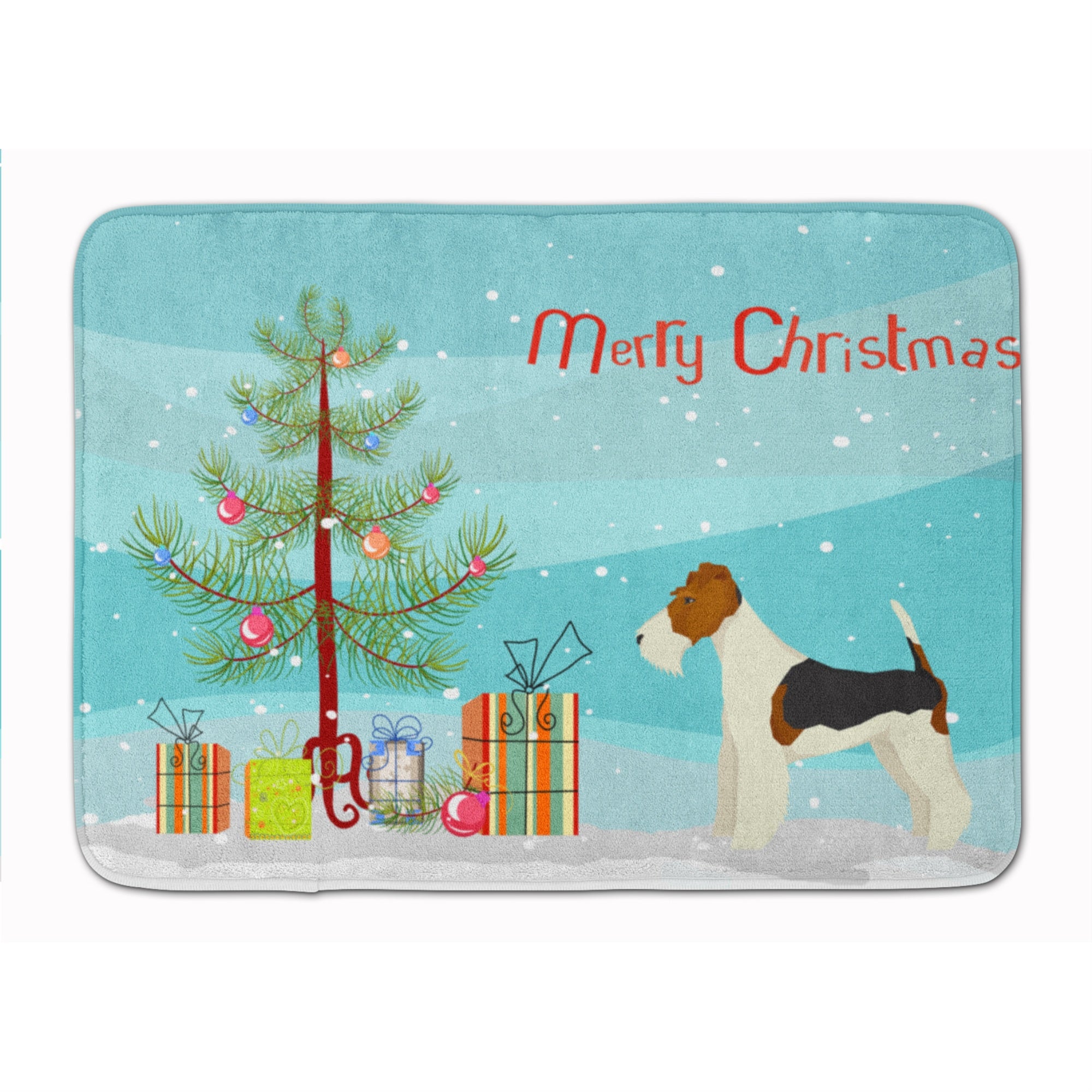 Caroline'S Treasures Fox Terrier Christmas Tree Machine Washable Memory Foam Mat Doormats, Multicolor