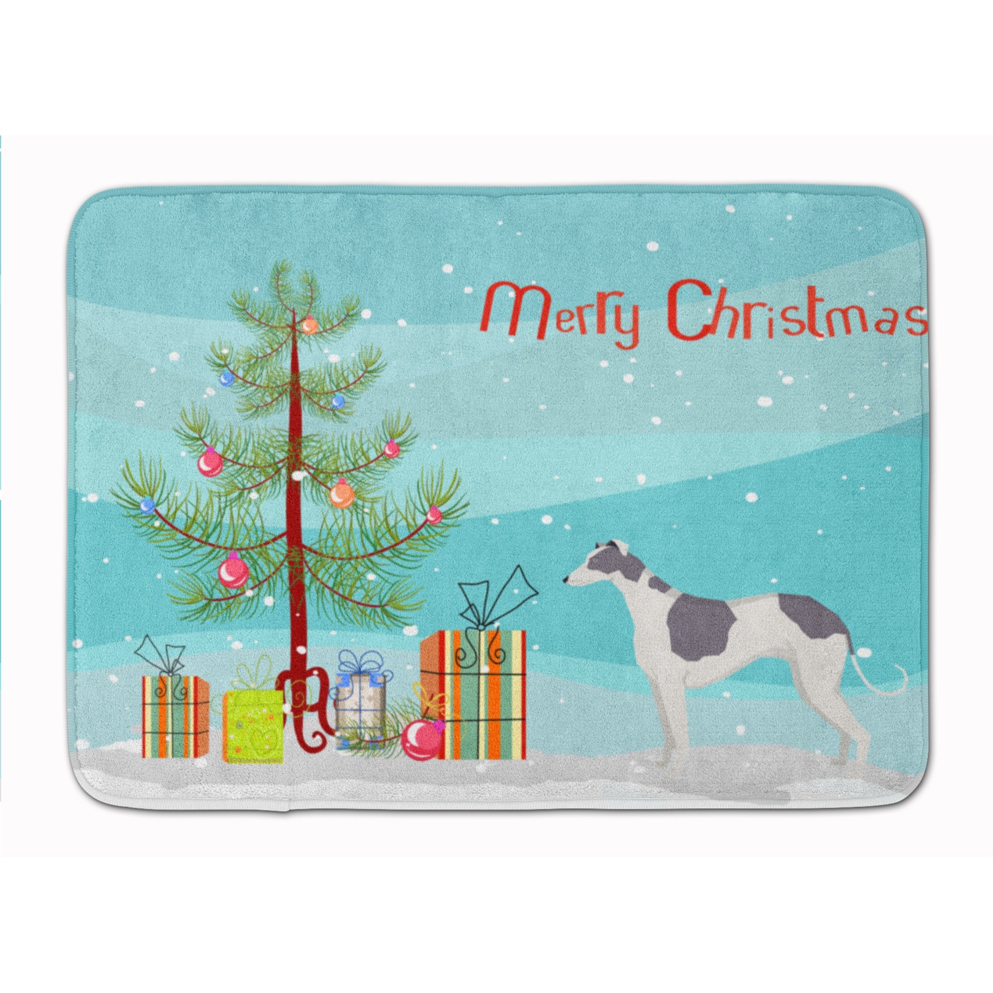 Caroline'S Treasures Greyhound Christmas Tree Machine Washable Memory Foam Mat Doormats, Multicolor