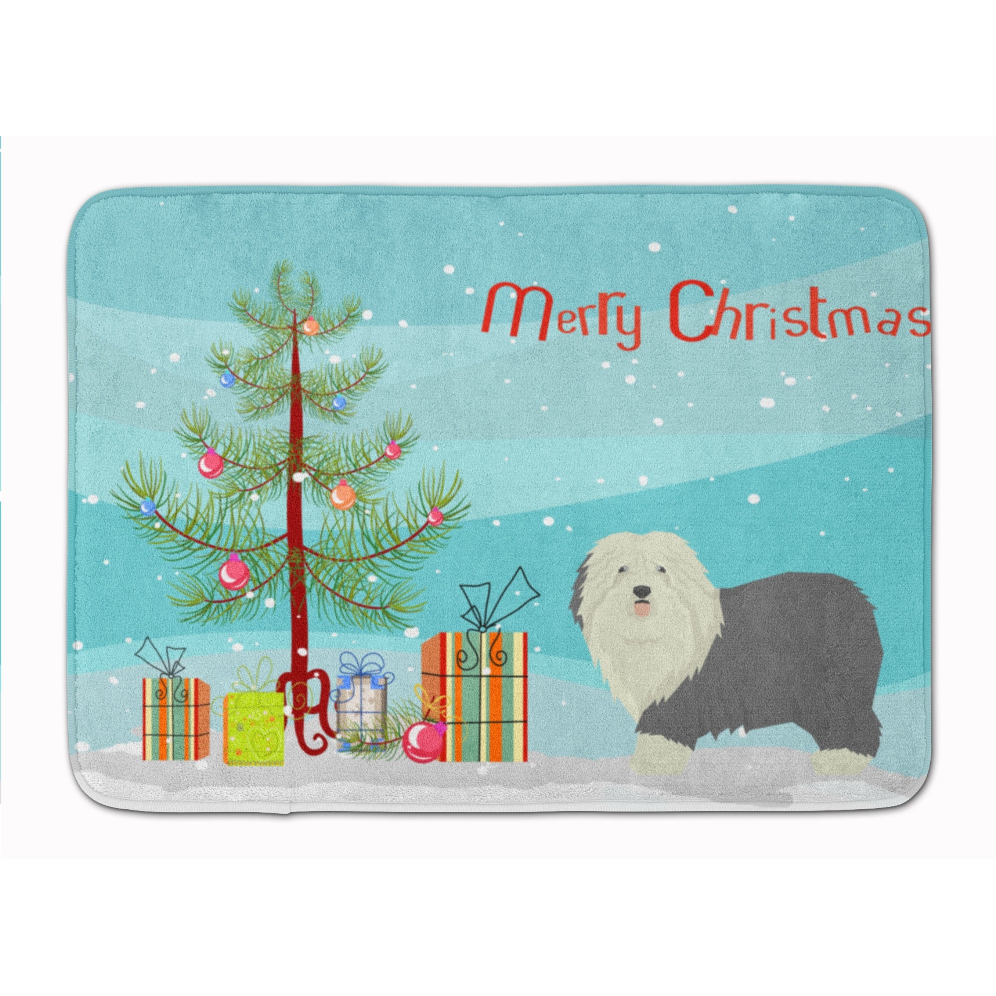 Caroline'S Treasures Old English Sheepdog Christmas Tree Machine Washable Memory Foam Mat Doormats, Multicolor